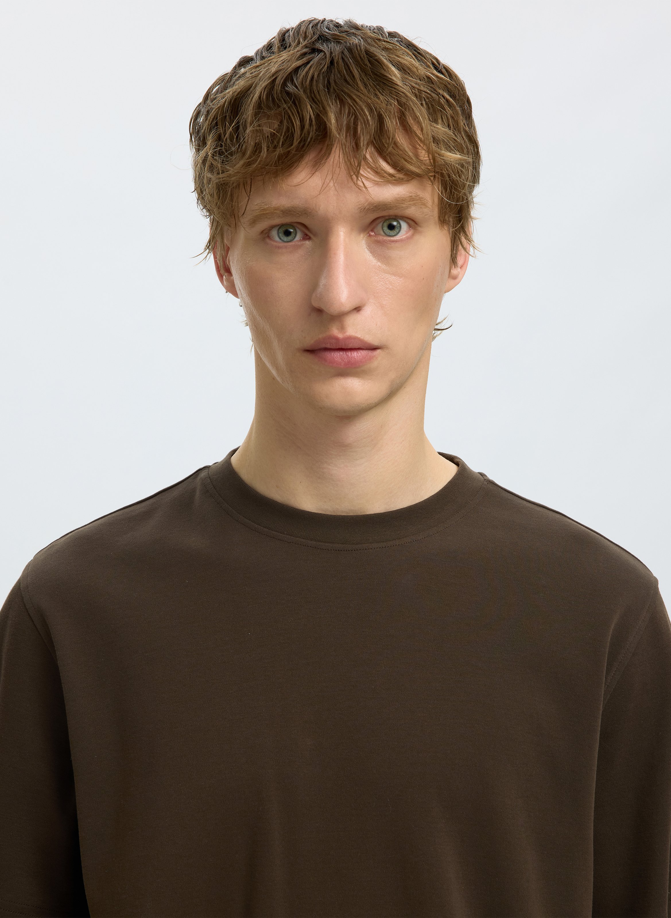 Straight-cut organic cotton T-shirt SELECTED Brown