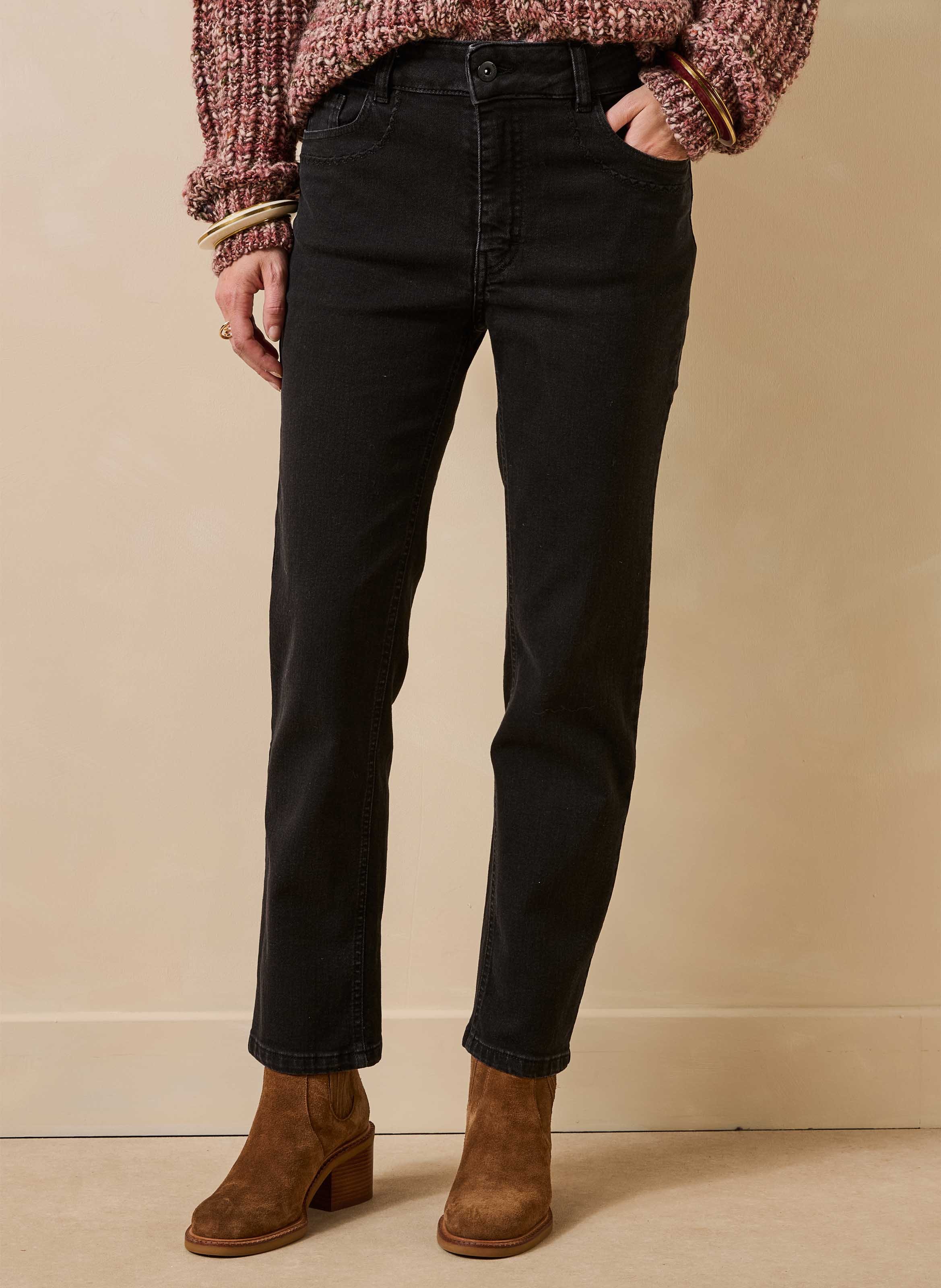 Organic cotton-blend slim-fit jeans LA FEE MARABOUTEE Black