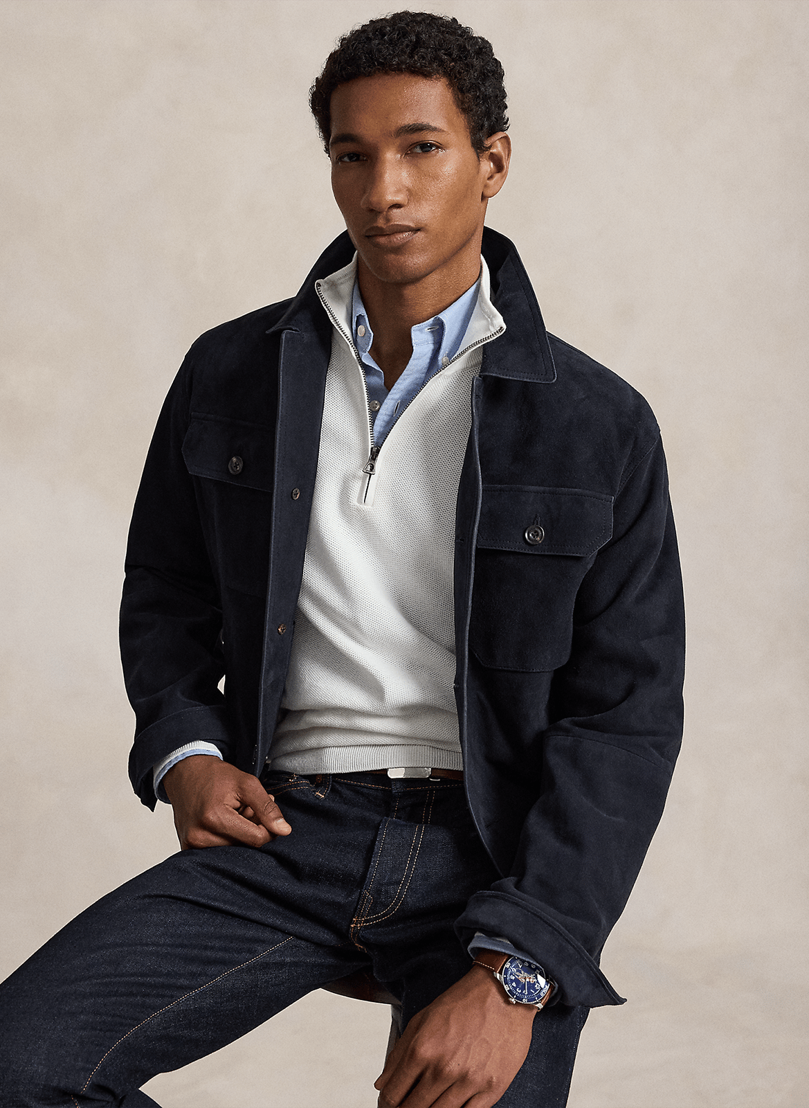 Pullover aus Baumwoll-Piqué mit Stehkragen und Reißverschluss POLO RALPH LAUREN Weiss