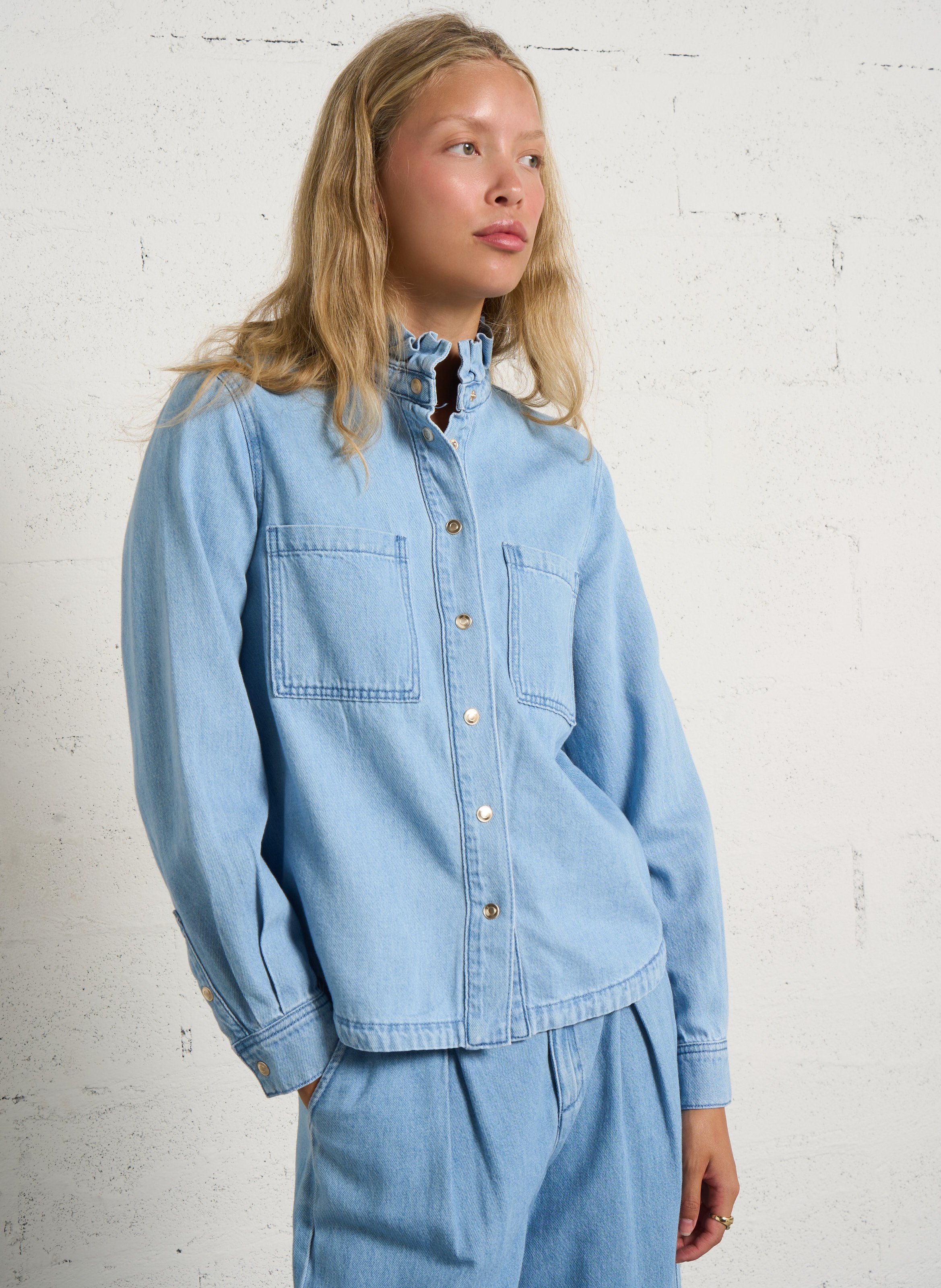 High-neck cotton shirt MAISON 123 Blue