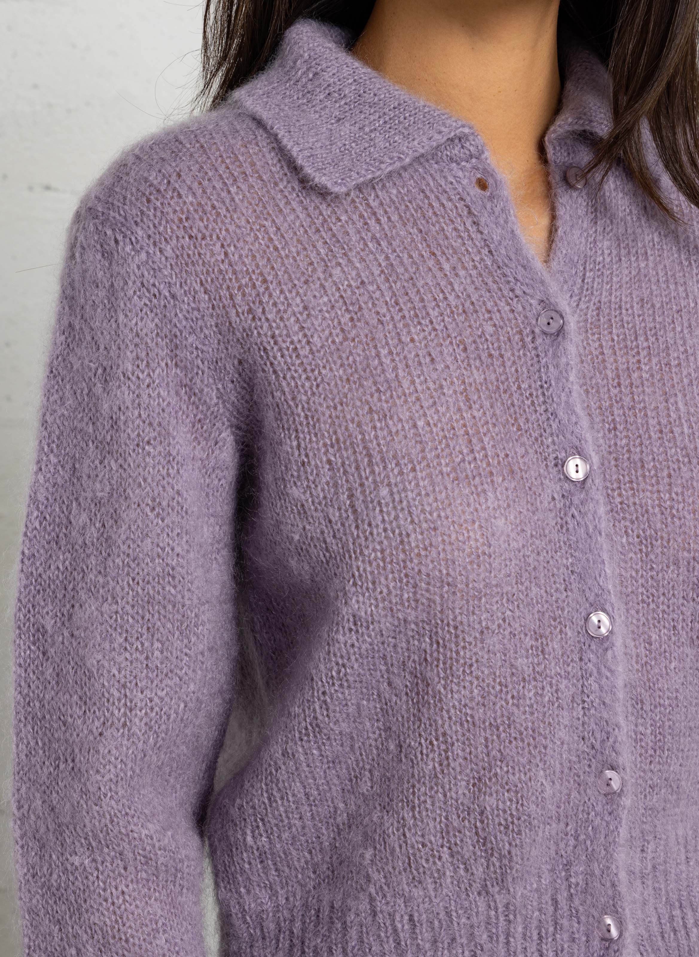 Straight mohair blend polo collar vest DES PETITS HAUTS Purple