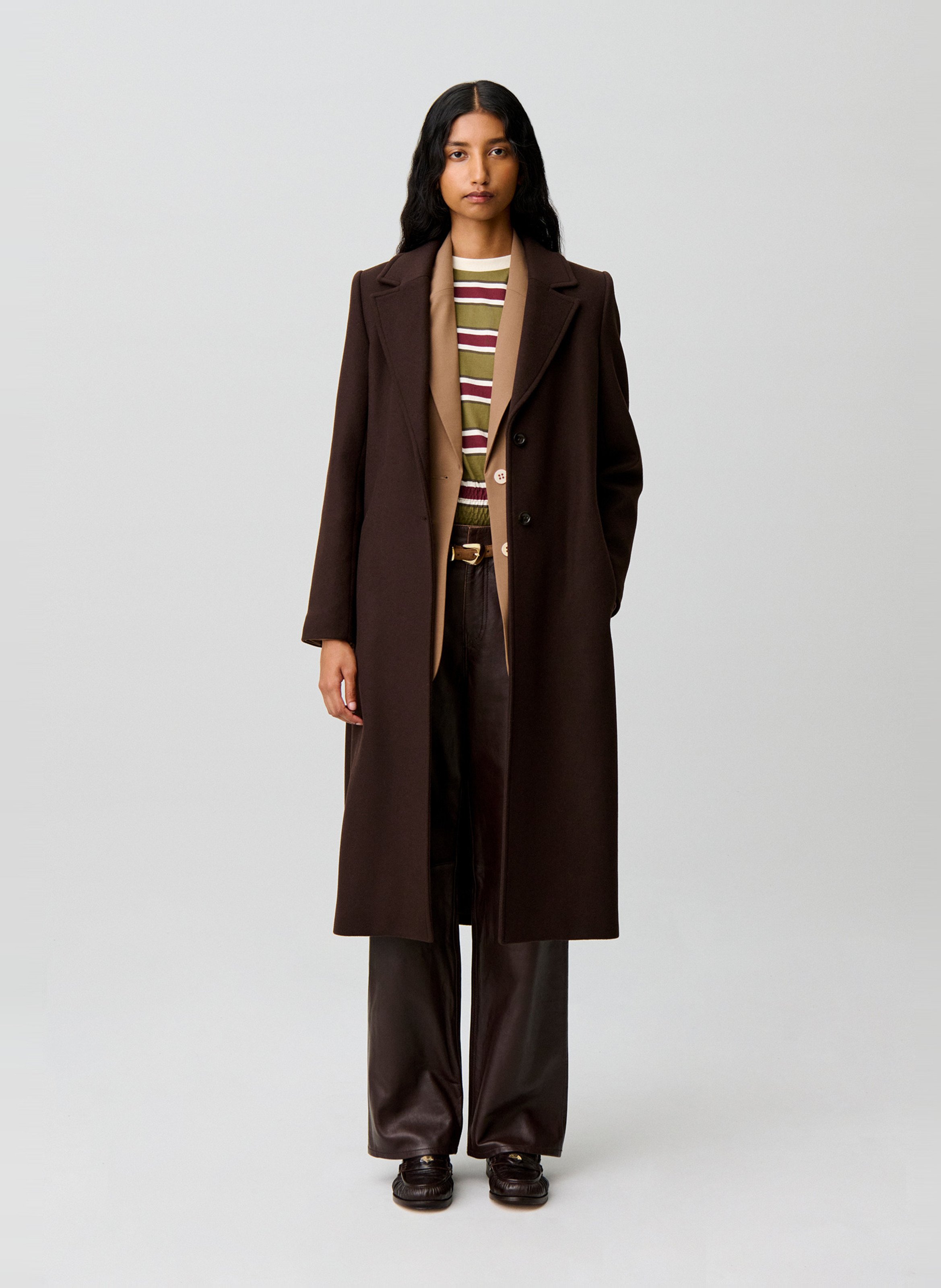Manteau long ceinturée en laine mélangée CLAUDIE PIERLOT Marron