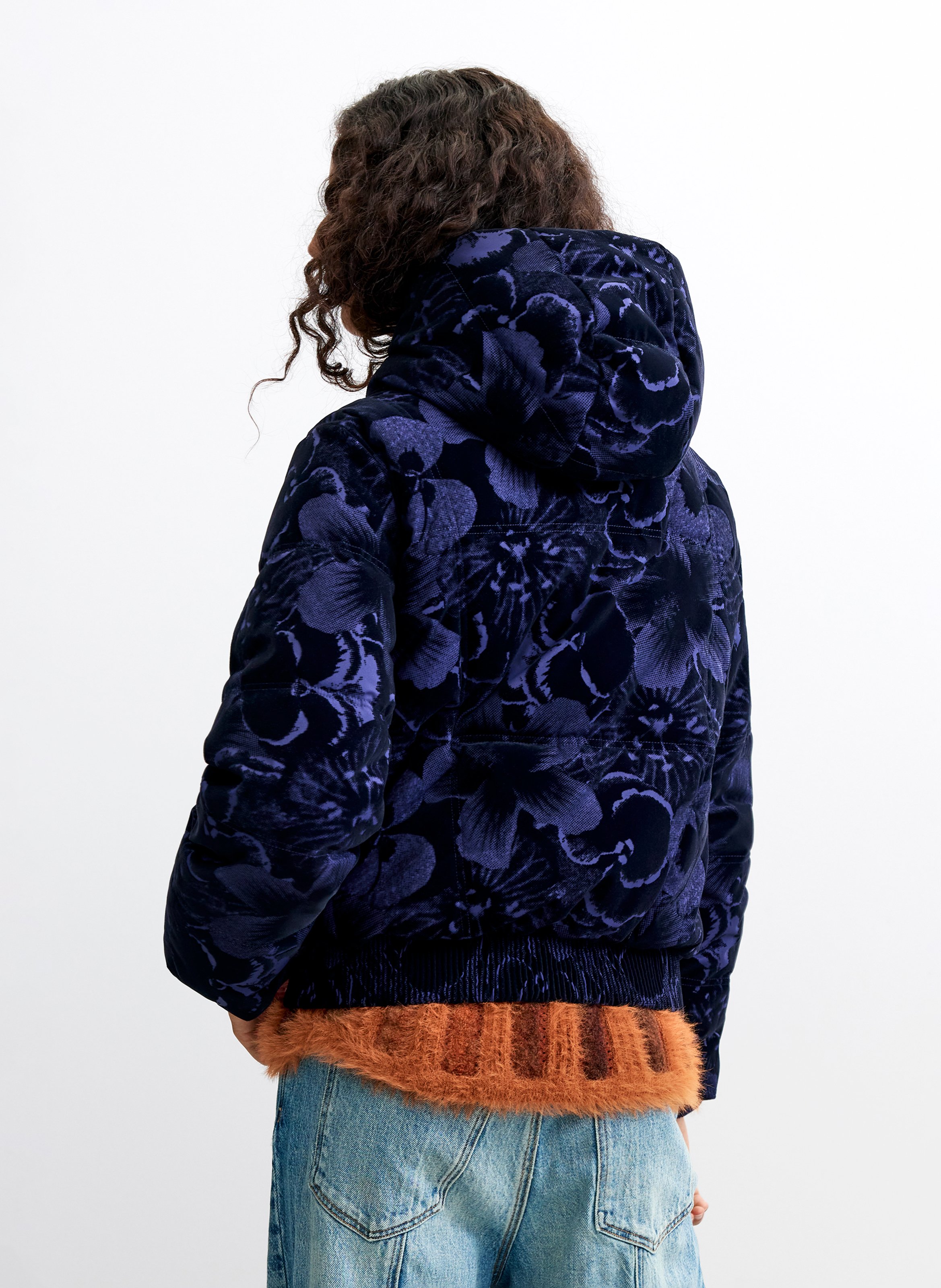 Gerader Mantel mit bedruckter Kapuze DESIGUAL Blau