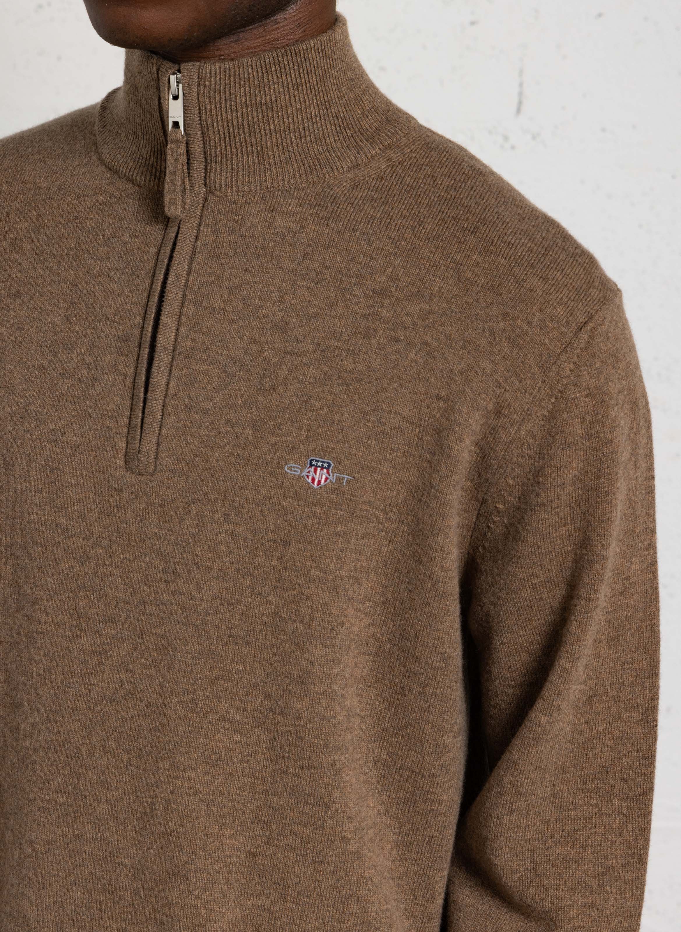 Pull droit col montant zippé en laine | Marron GANT Homme