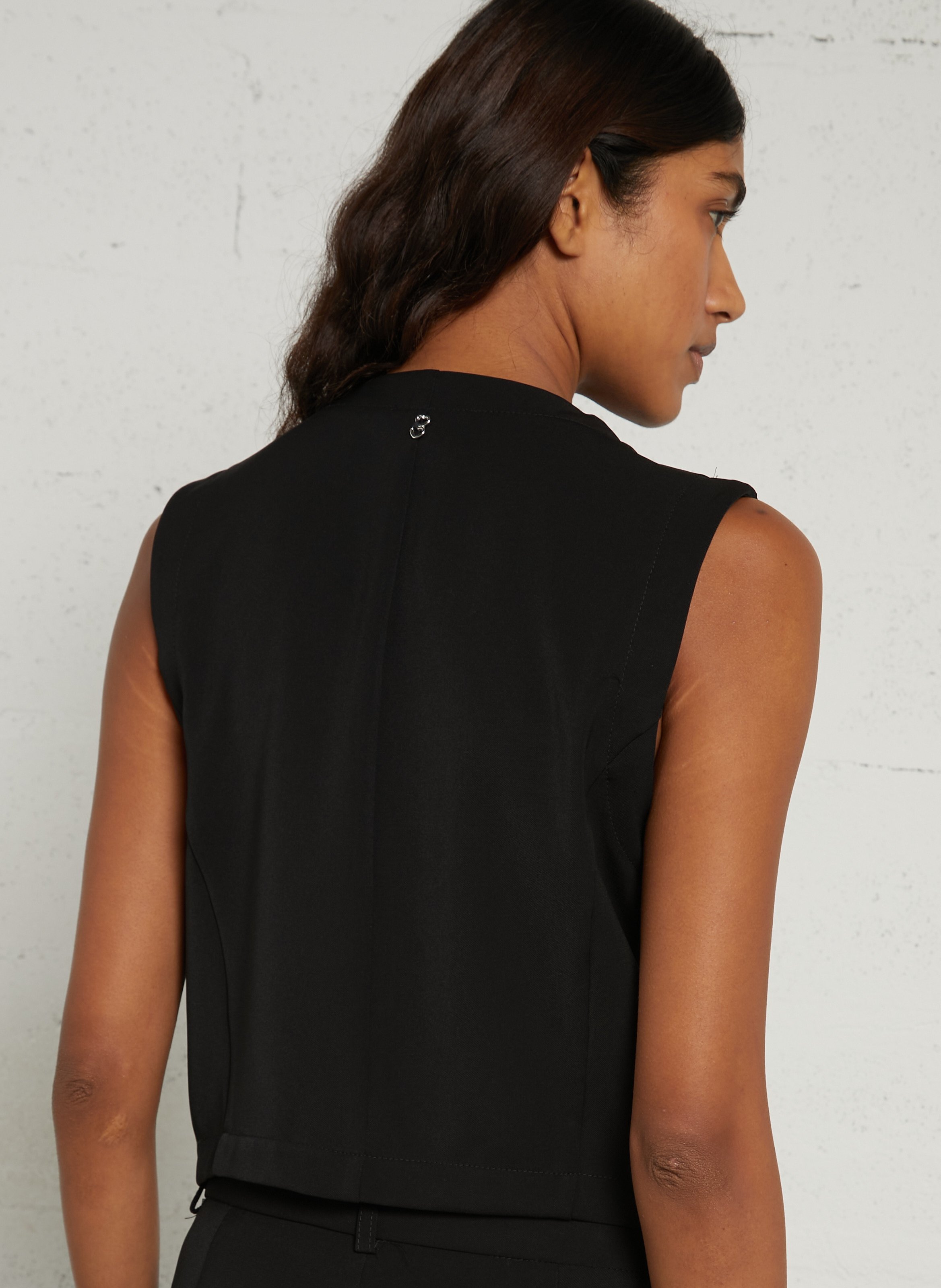 Sleeveless buttoned straight vest PLEASE Black