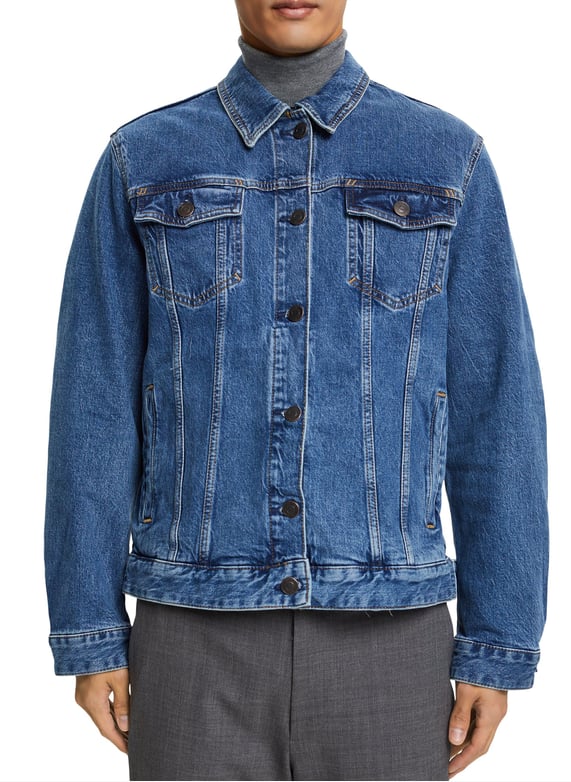 Veste jean col classique en coton mélangé Blue medium wash Esprit