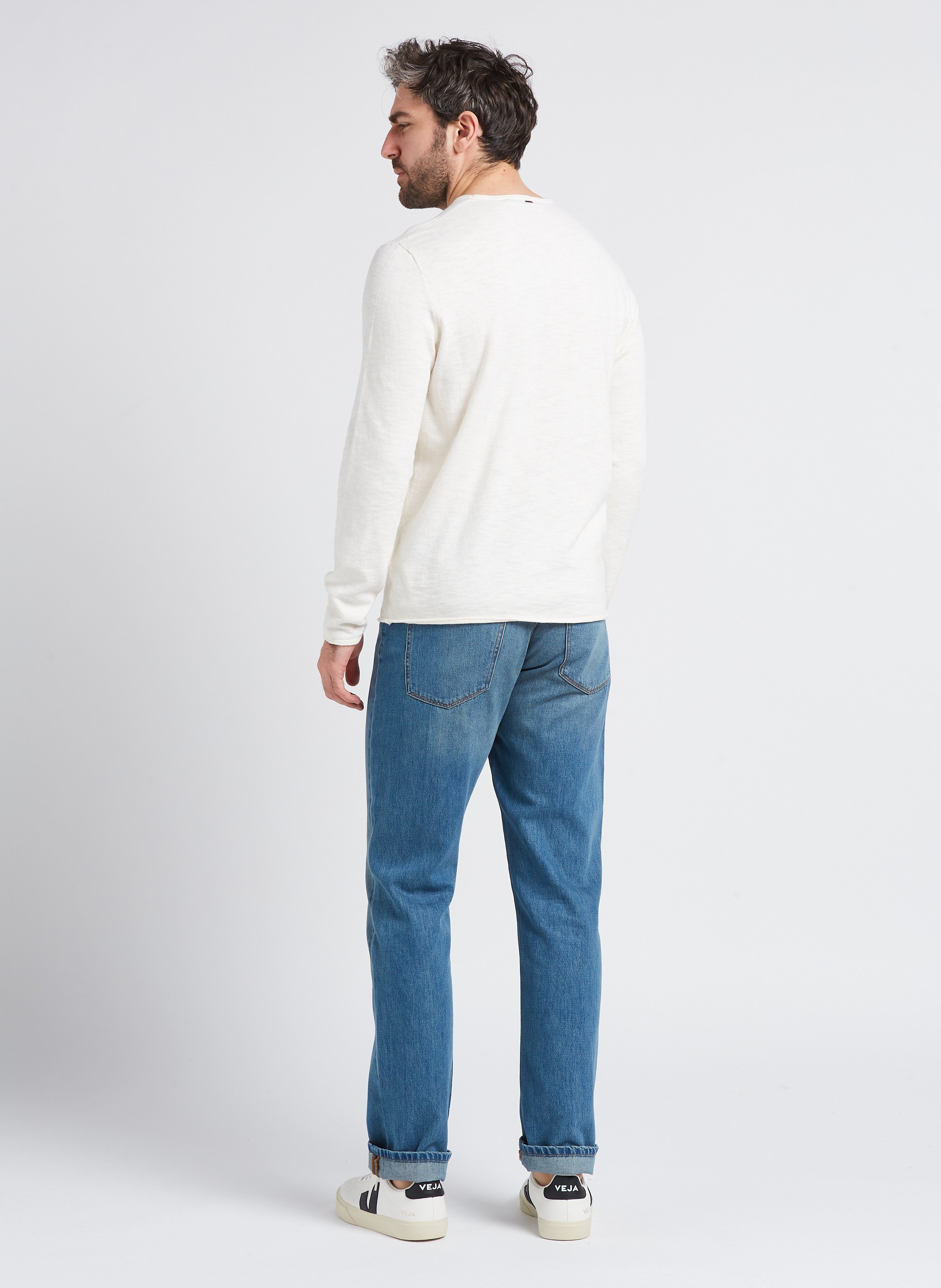 Straight cotton round-neck sweater IKKS White
