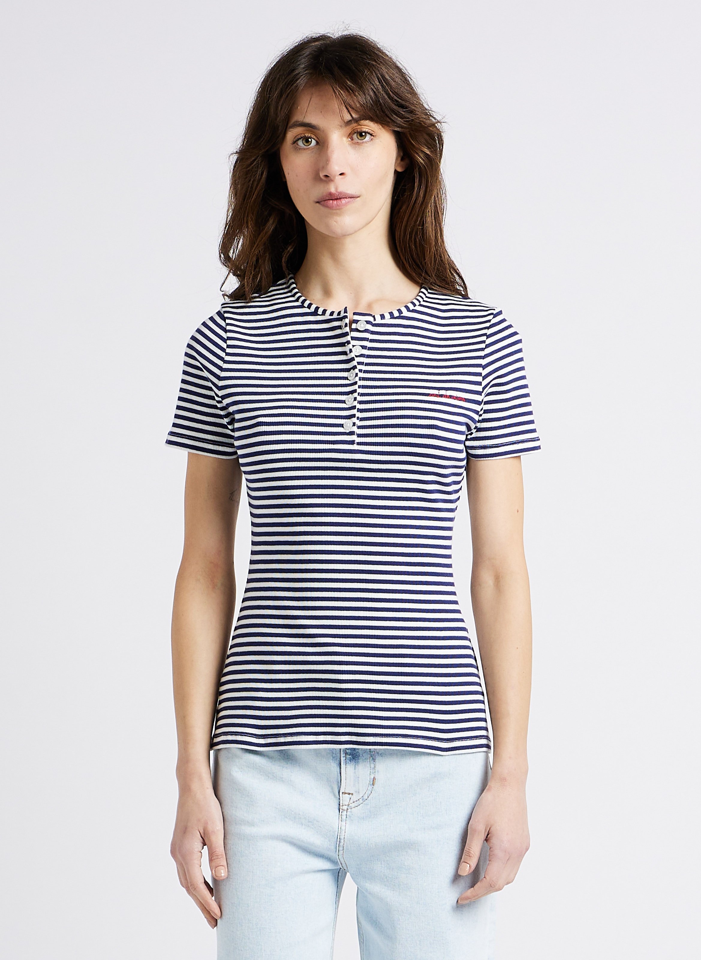 Top col tunisien en coton bio à rayures MAISON LABICHE Bleu