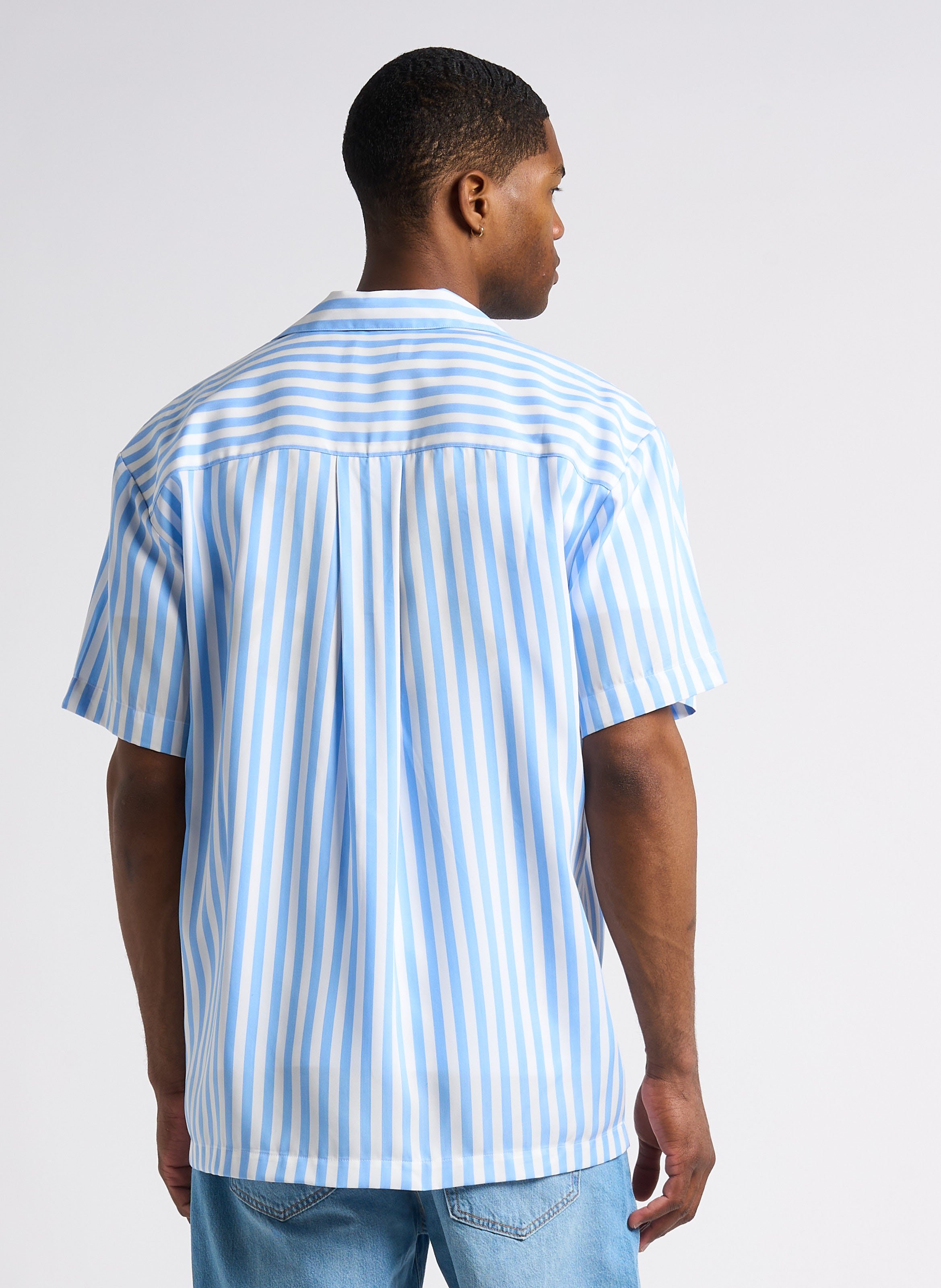 Striped loose-fit shirt with classic collar Blue