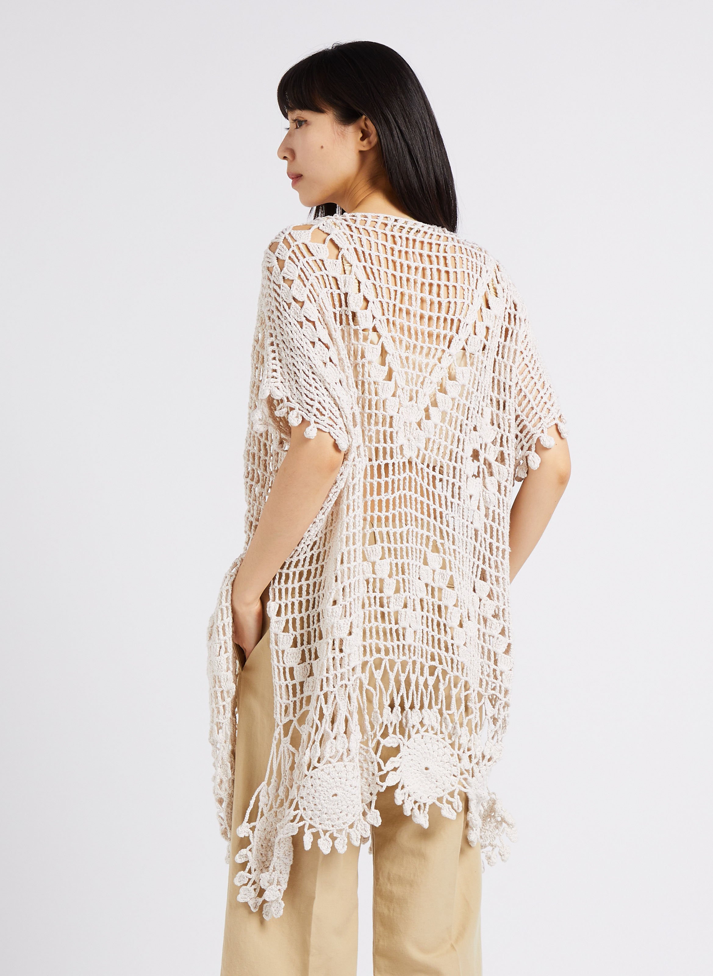 Robe courte maille ajourée en coton MES DEMOISELLES Beige