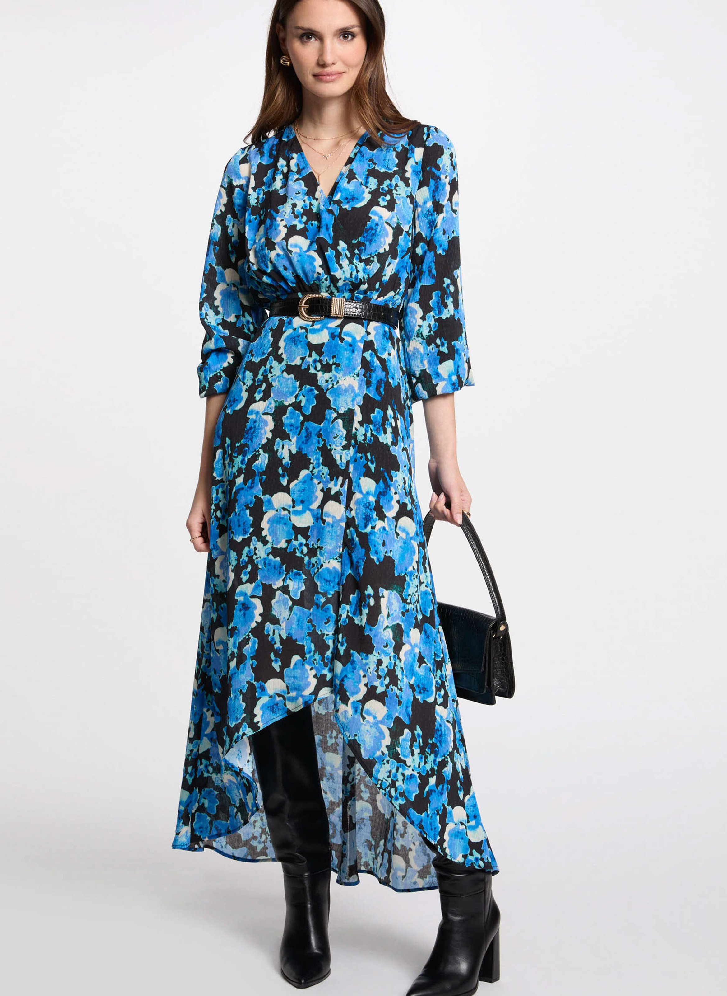 Robe longue cintrée imprimée MORGAN Bleu