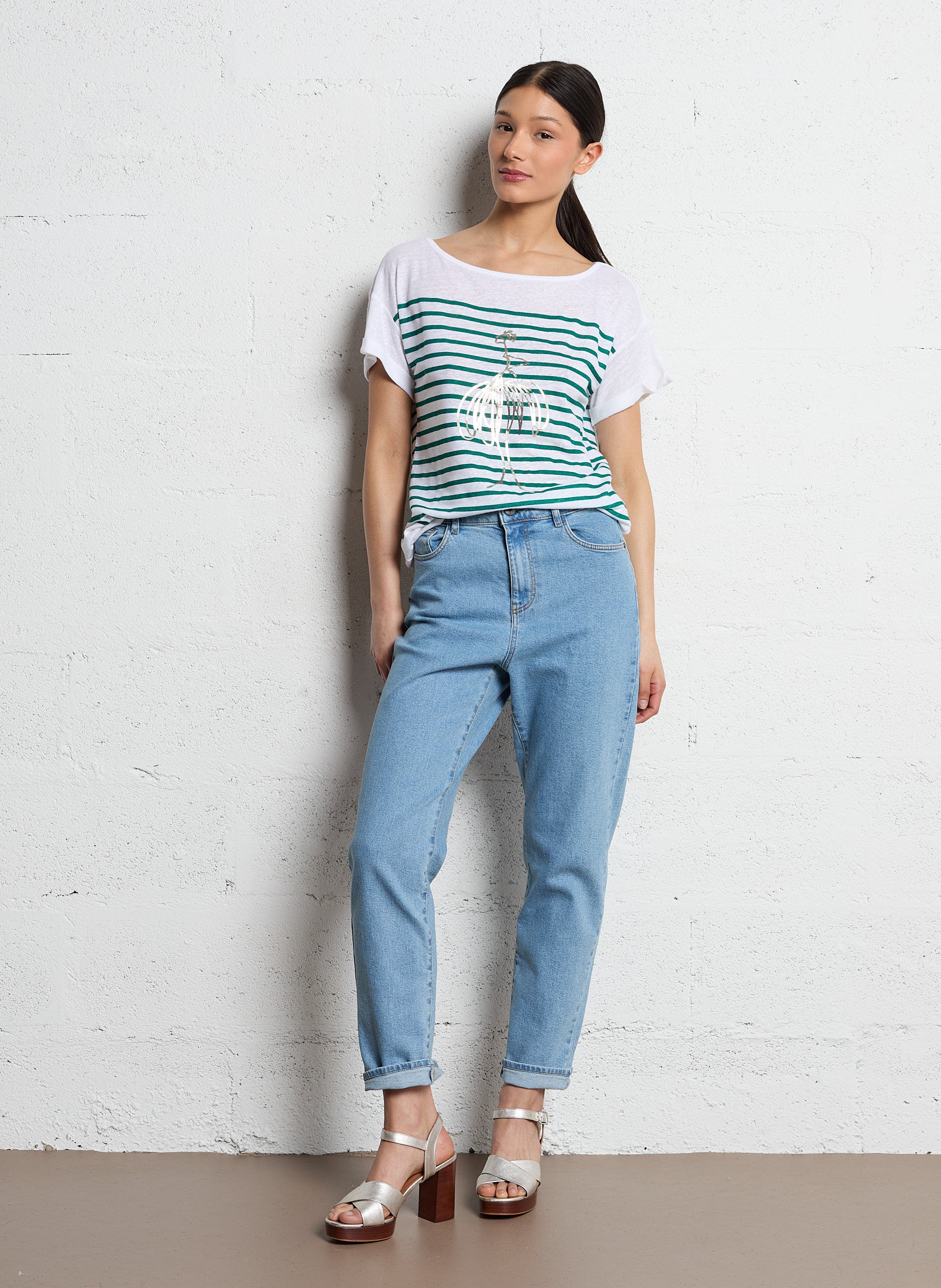 Jean slim taille haute en coton mélangé ONE STEP Bleu