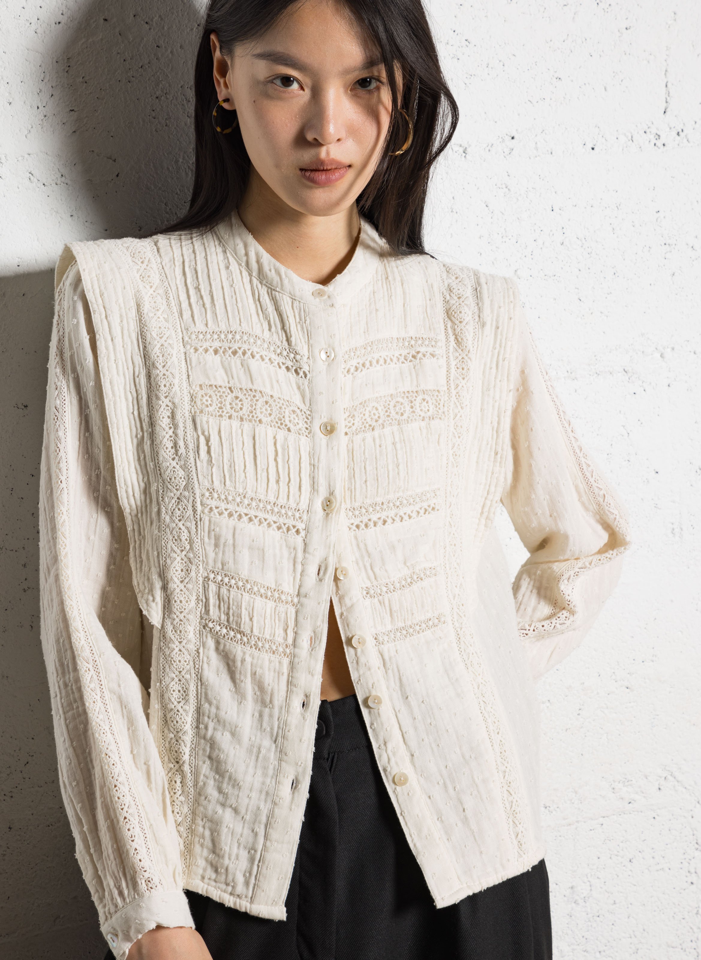 Round neck cotton blouse MAISON HOTEL White