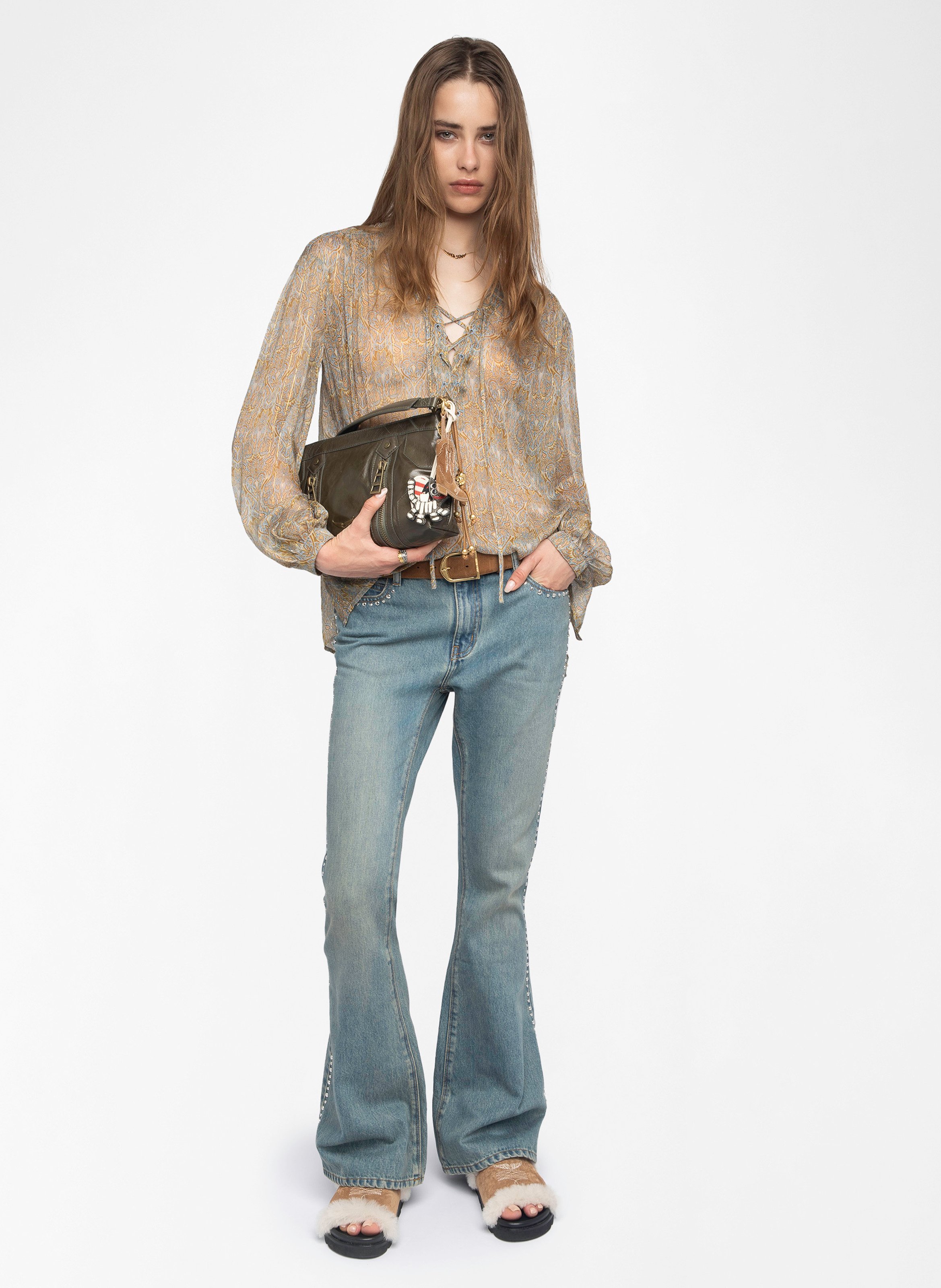 Blouse col V en coton mélangé ZADIG&VOLTAIRE Bleu