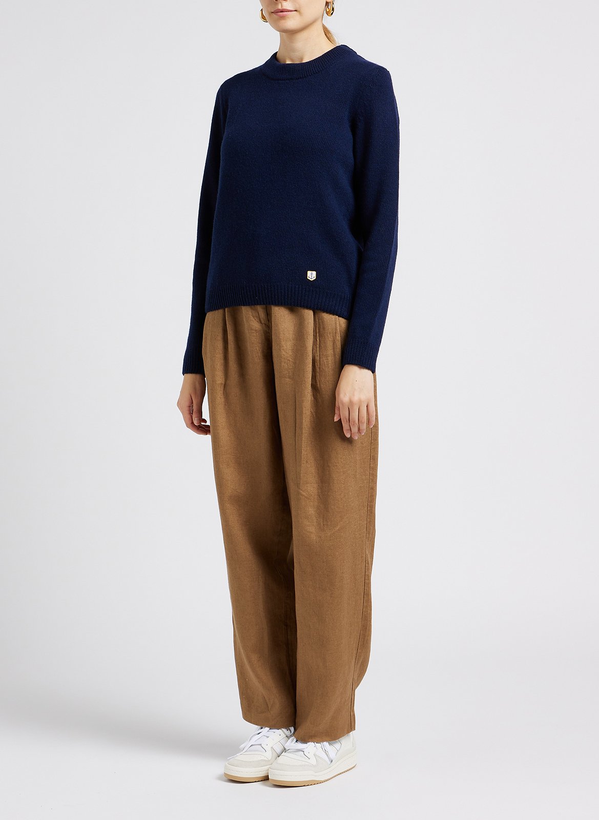 Pantalon taille haute en lin VILA Marron