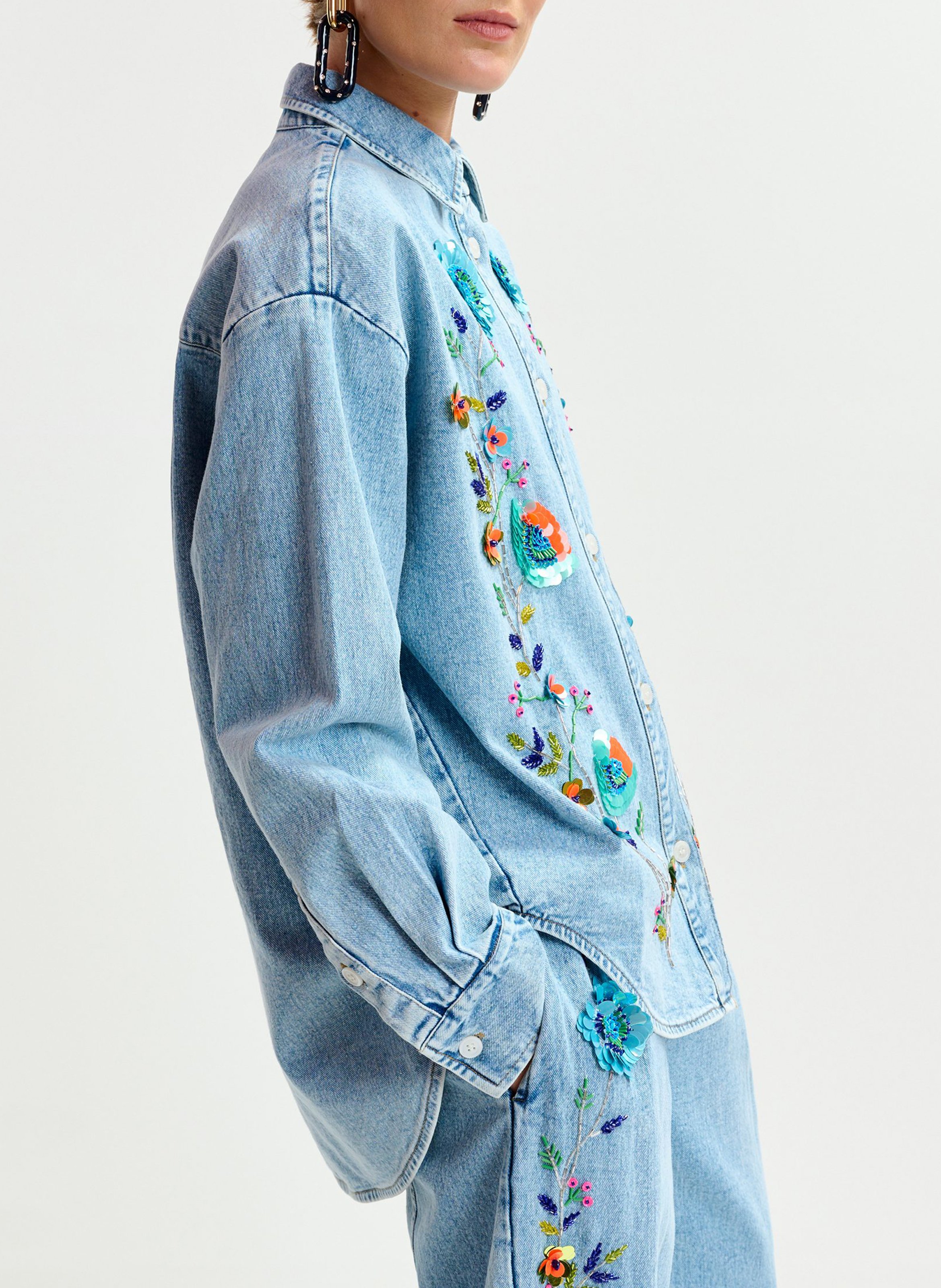 Chemise en jean à broderies pailletées ESSENTIEL ANTWERP Bleu