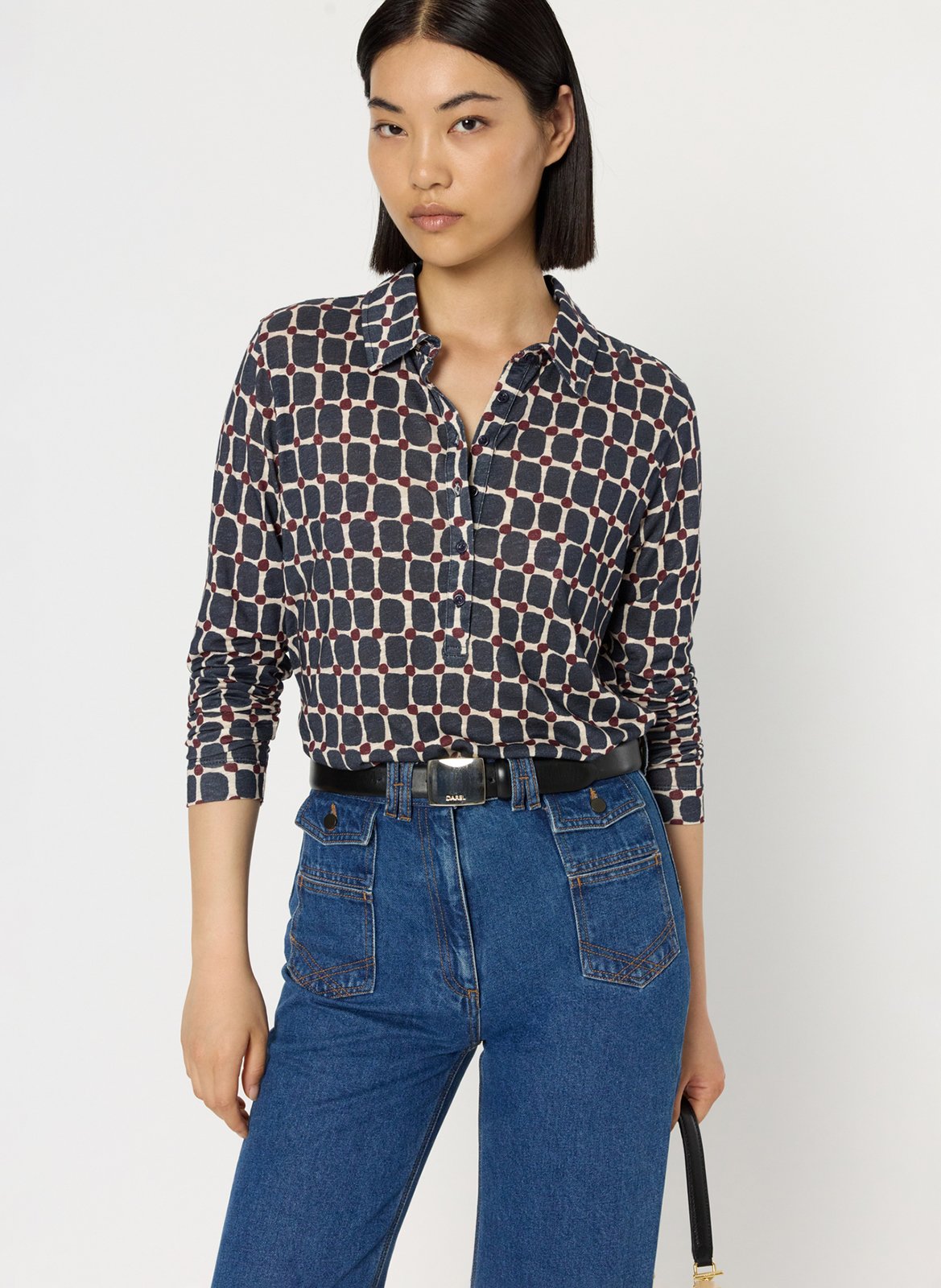 Top col polo en coton mélangé GERARD DAREL Bleu