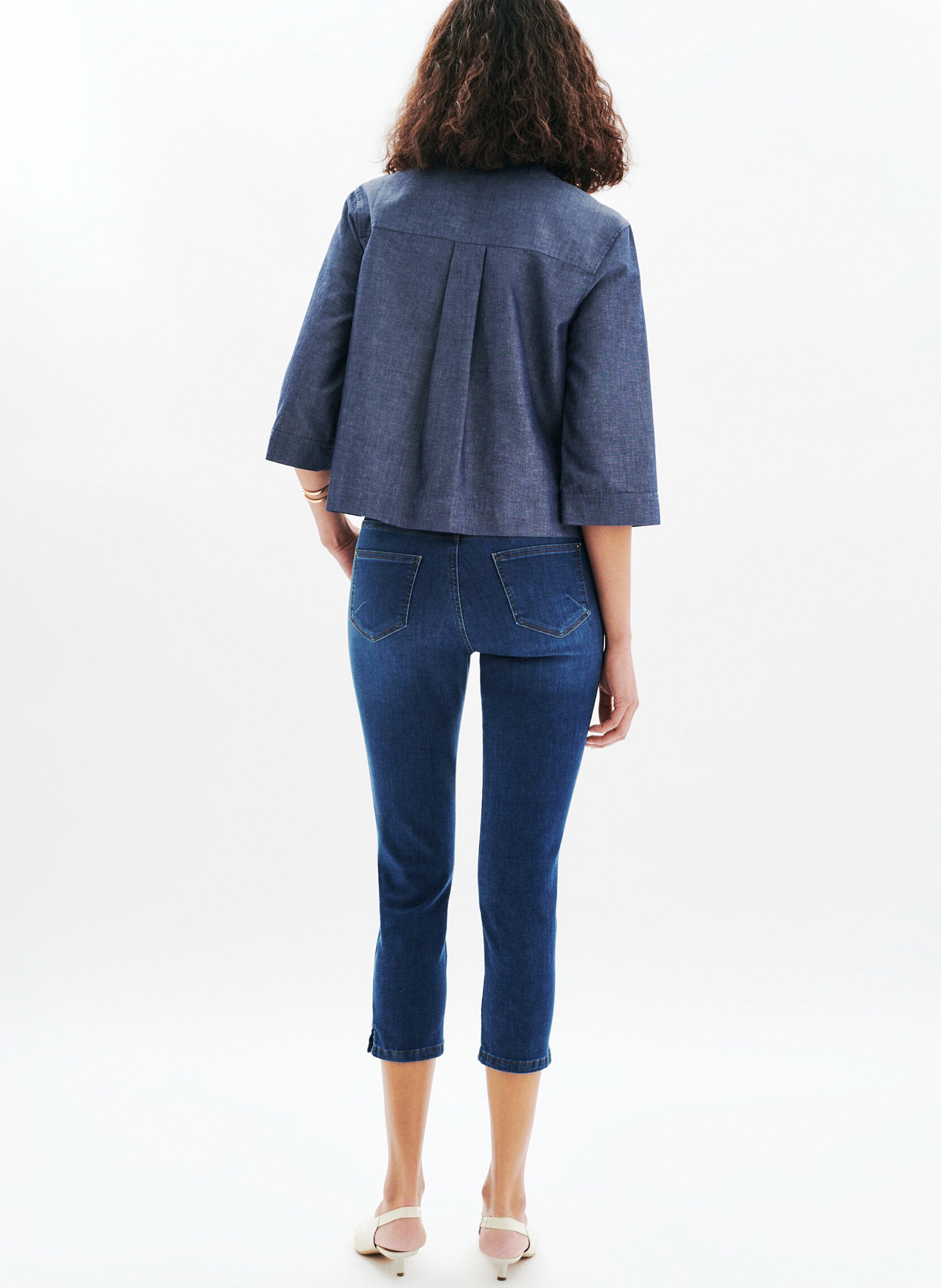 Chemise col V en coton mélangé CAROLL Bleu