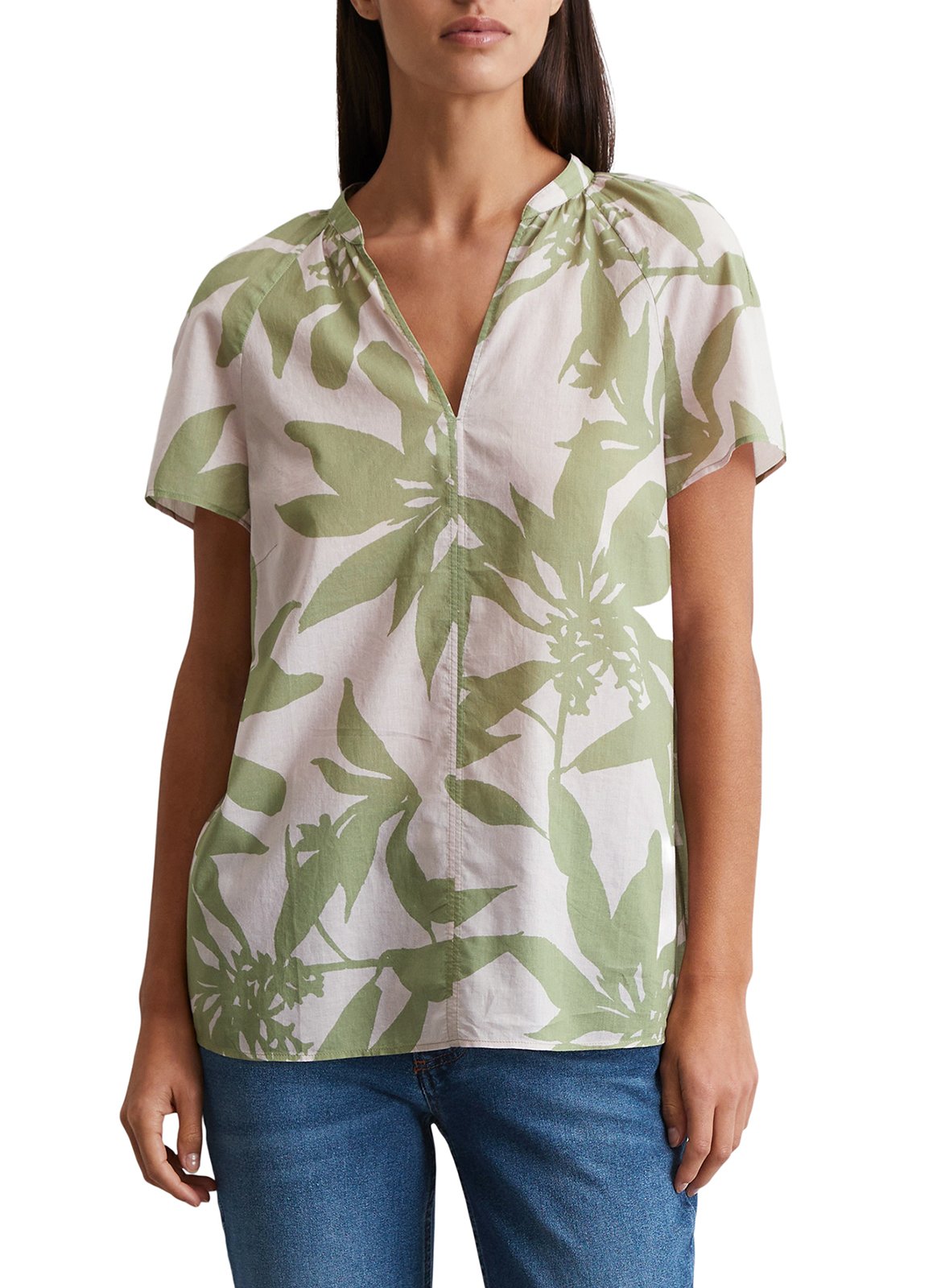 Blusa de algodón con cuello de pico MARC O'POLO