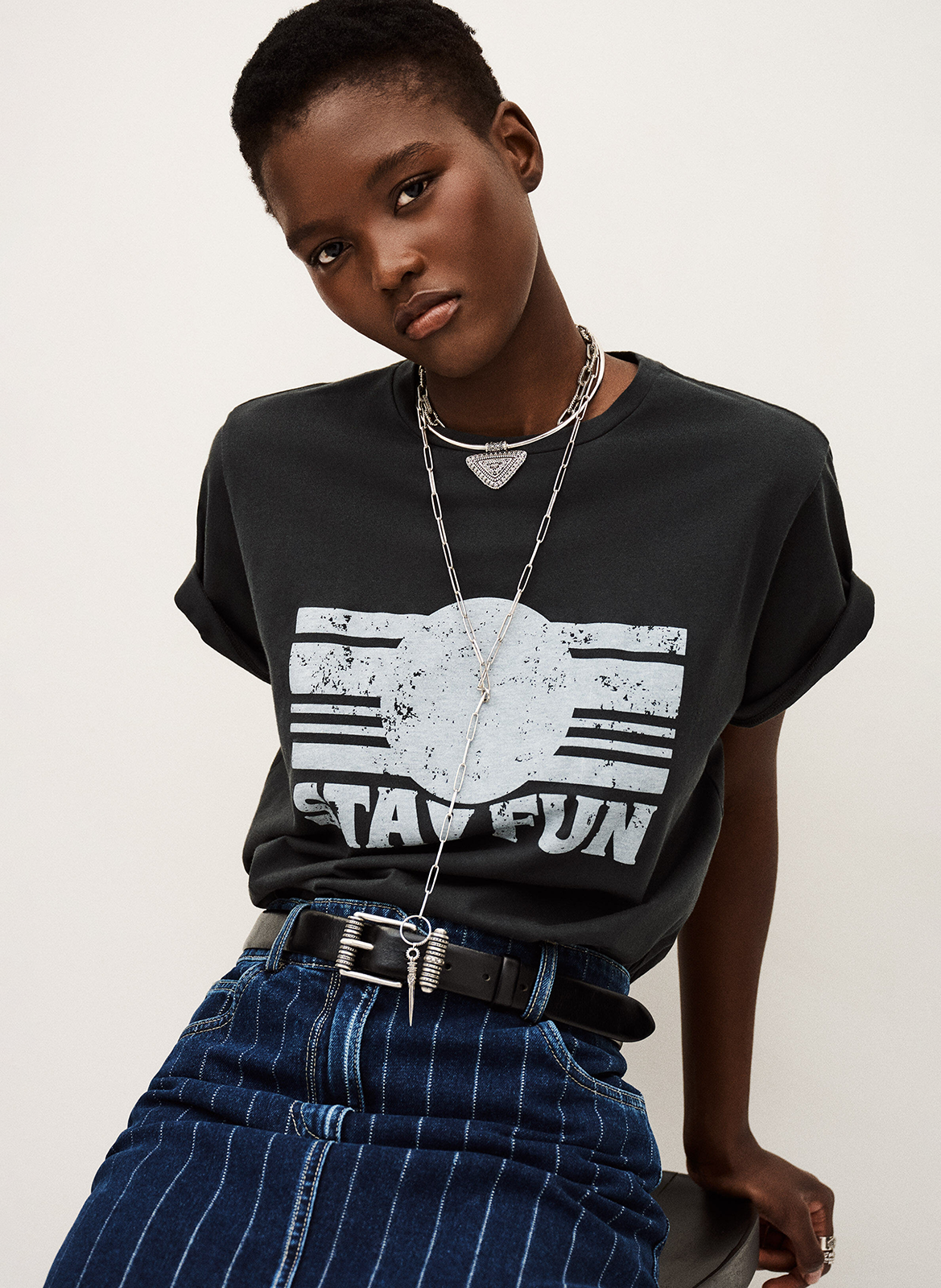 Straight screen-printed round-neck T-shirt BA&SH Black