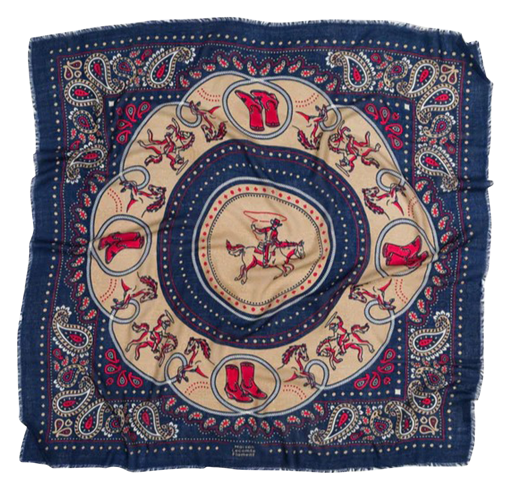 Printed wool and cashmere scarf MAISON LECOMTE FLAMENT Blue