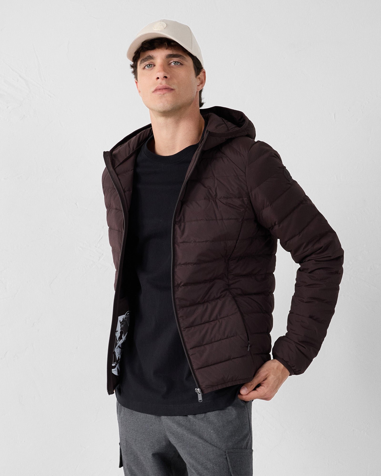Frantz Stretch Lightweight Hooded Puffer Coat JOTT Brown