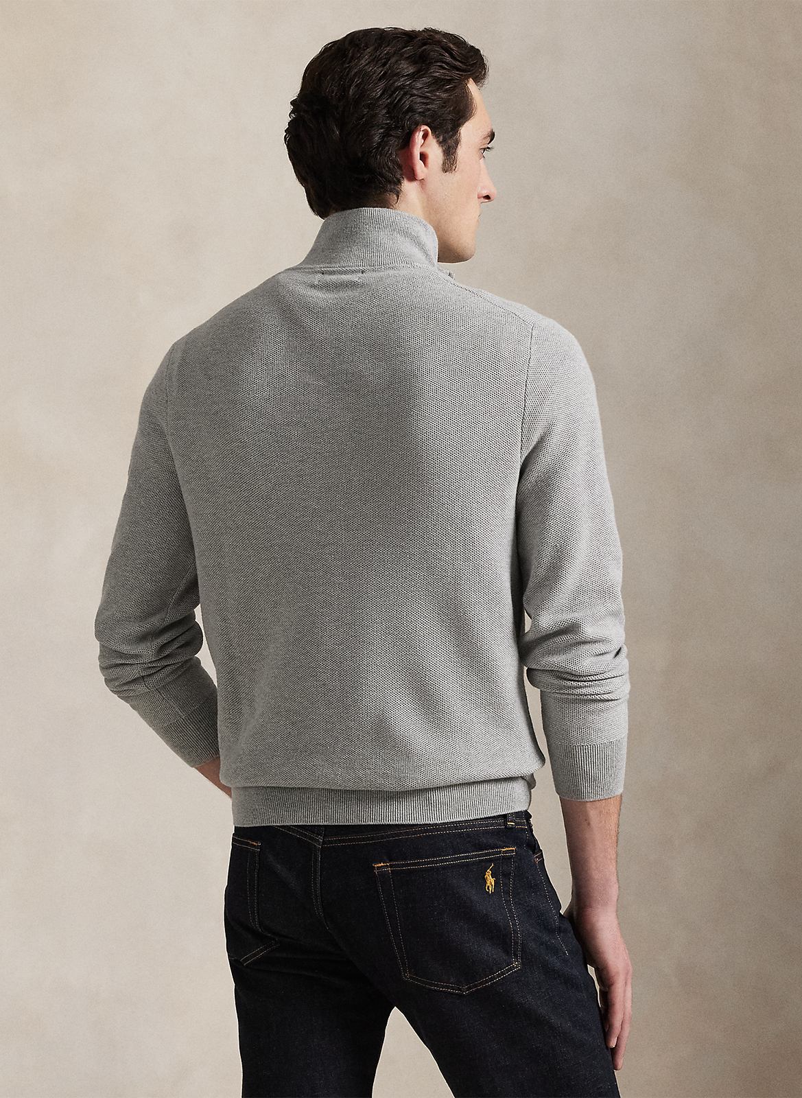 Trui van piquékatoen met opstaande kraag en rits POLO RALPH LAUREN Grijs