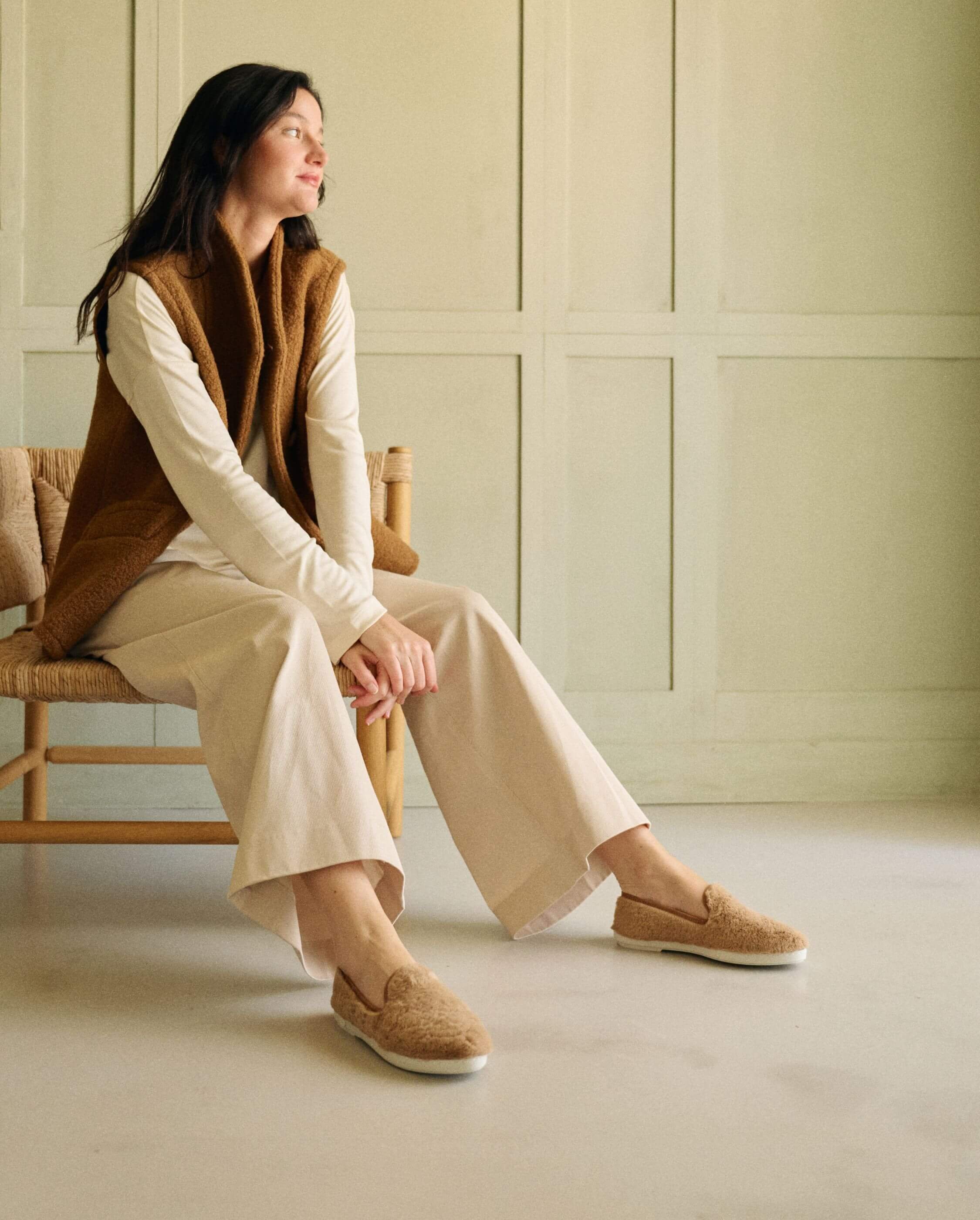 Women's vegan fur slipper, beige ANGARDE Brown