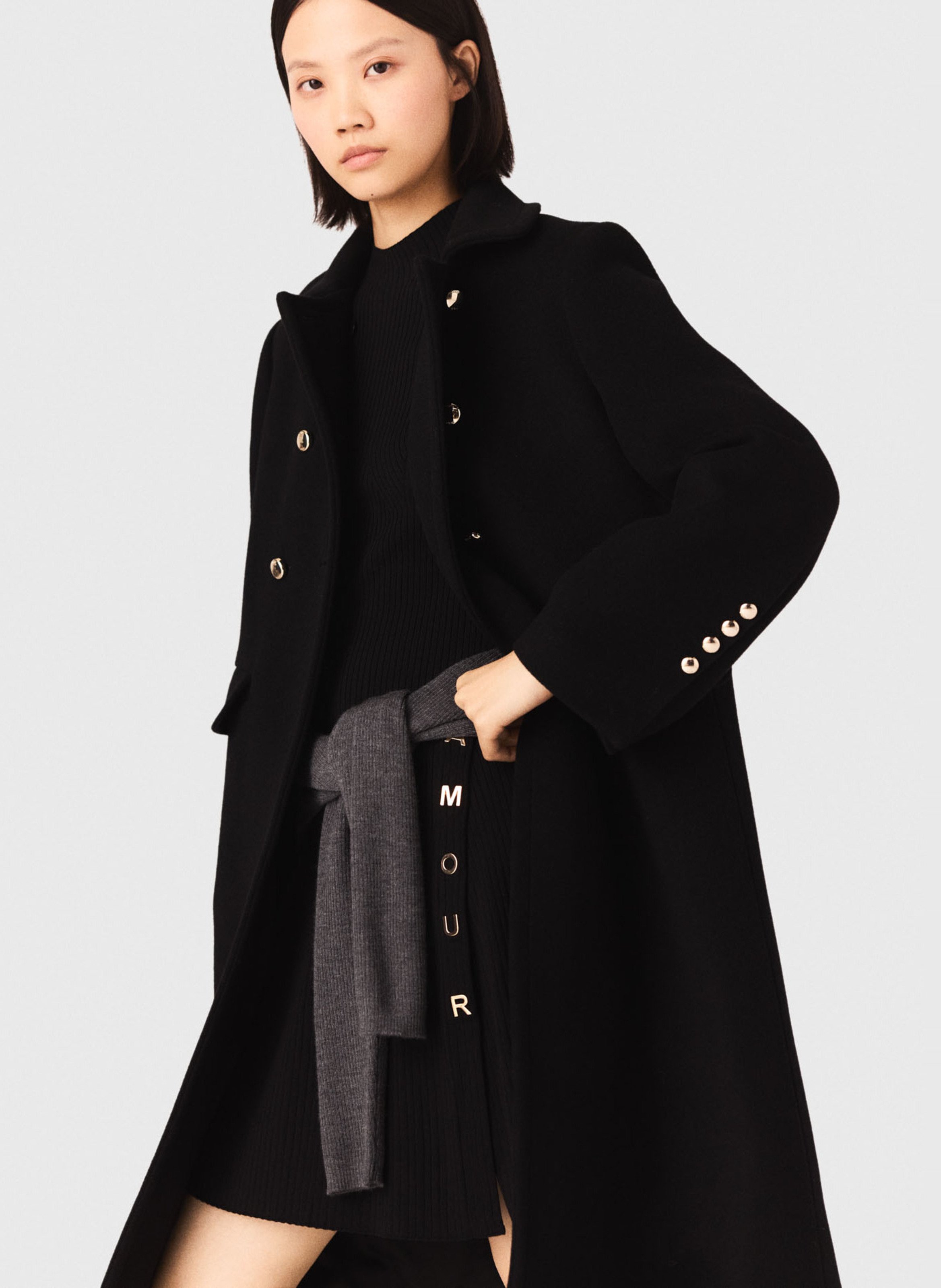 Manteau col classique en laine mélangée MAJE Noir