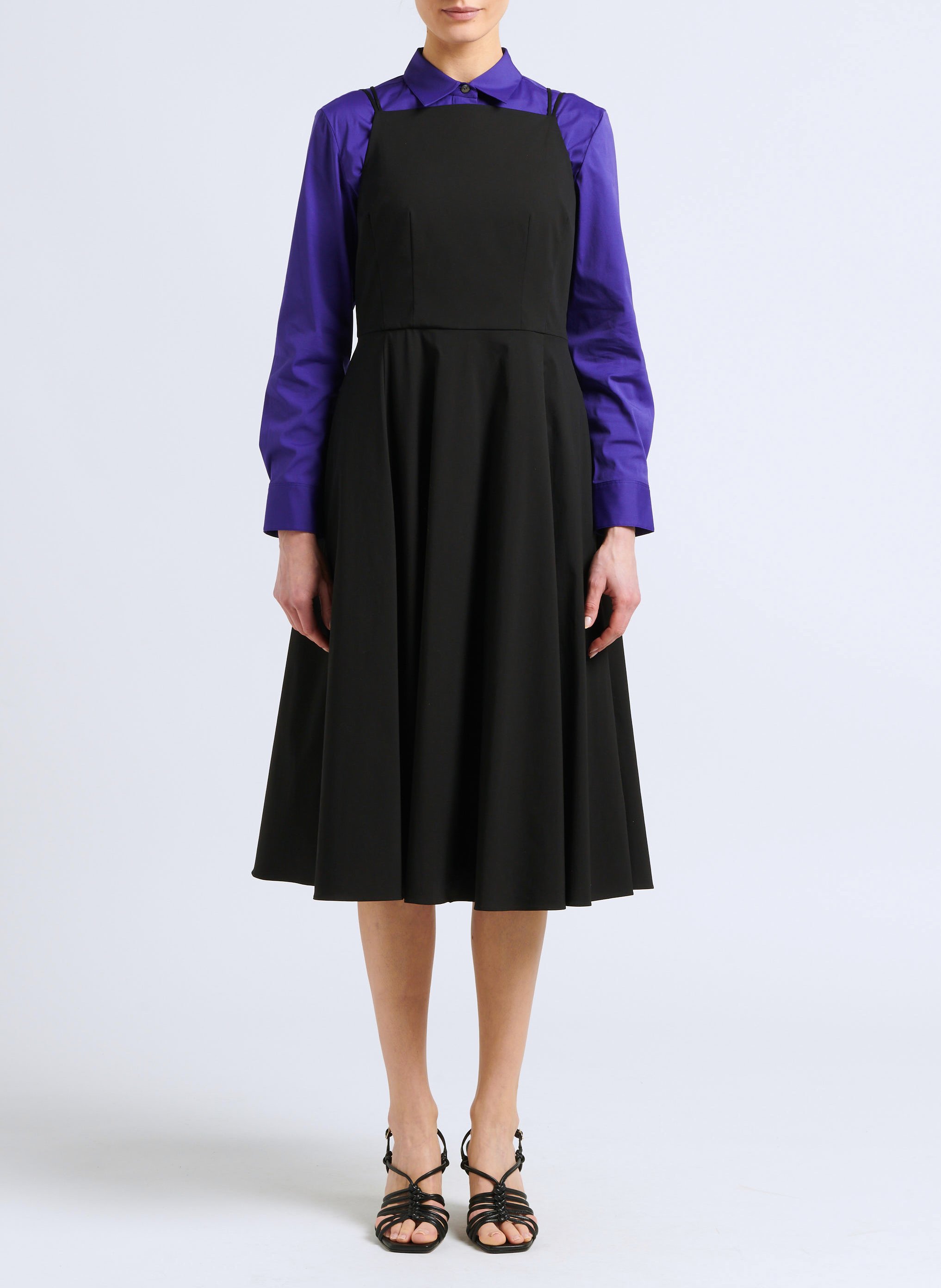 Vestido midi de mezcla de algodón con cuello cuadrado THEORY Negro