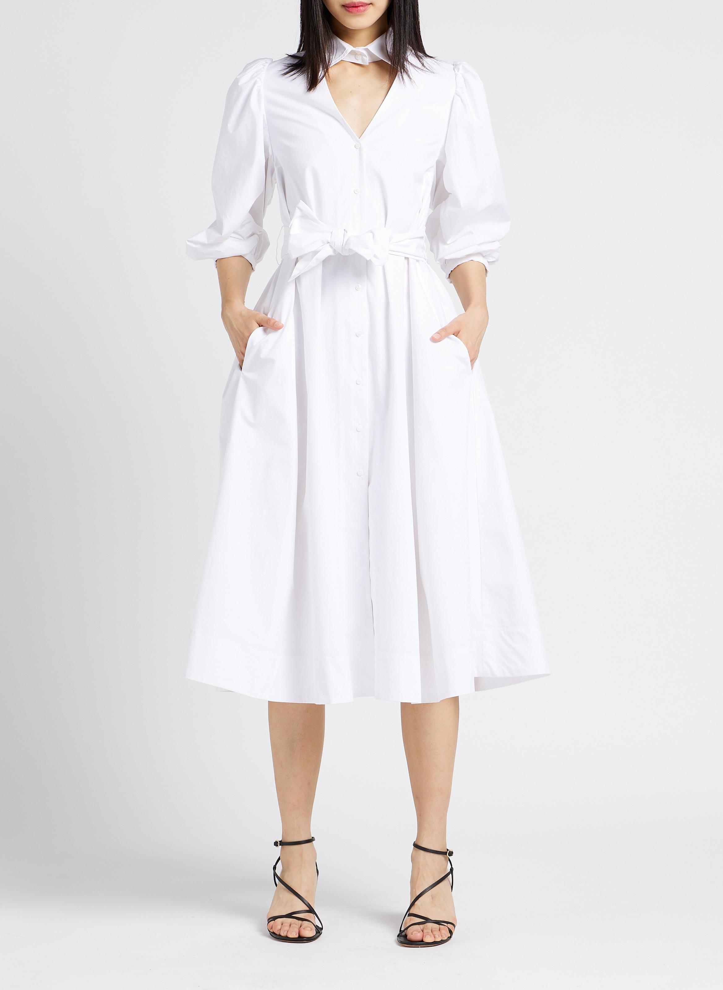 Lange jurk van 100% biokatoen met afneembare kraag KARL LAGERFELD Wit