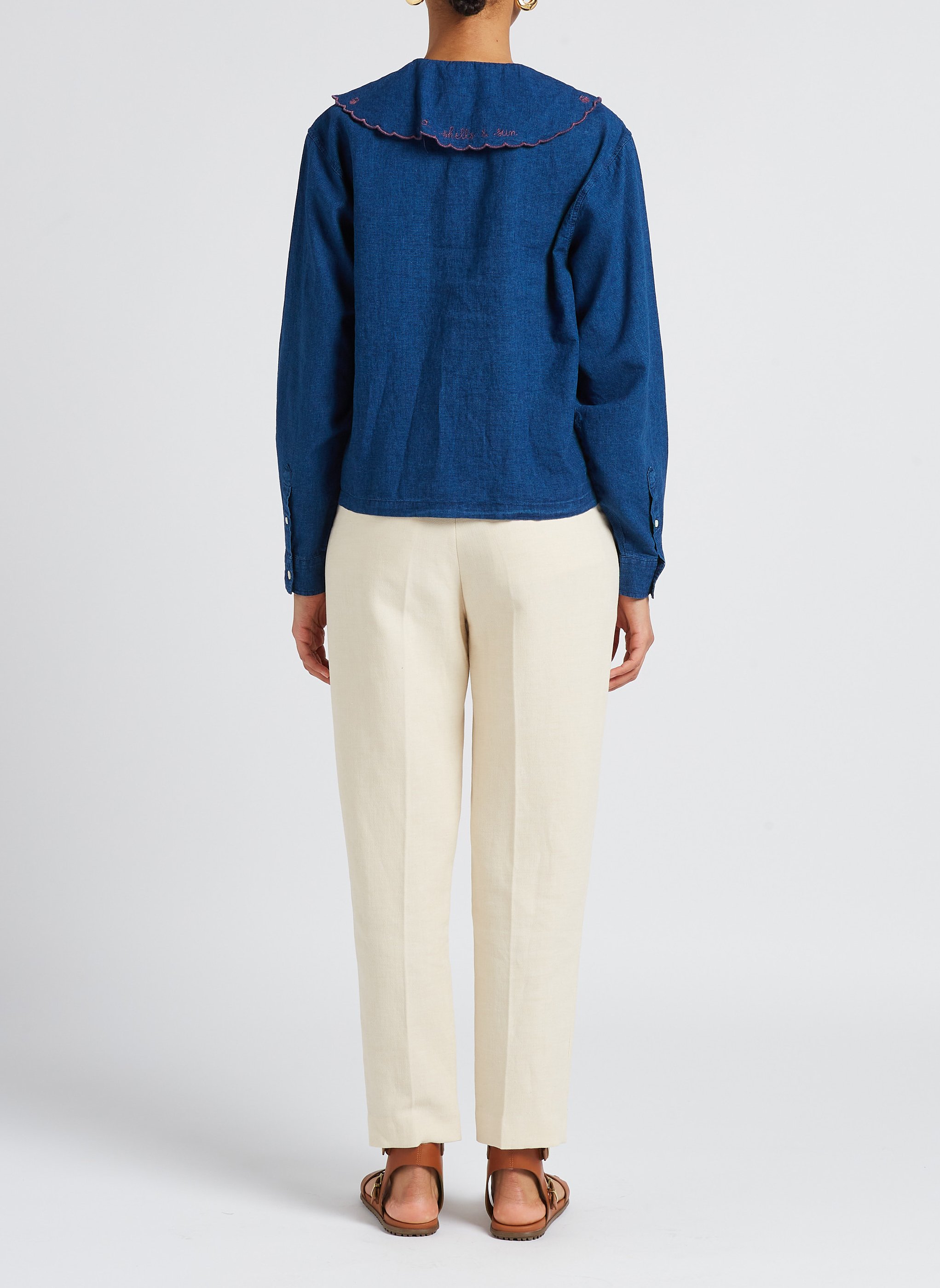 Ruimvallende, katoenen blouse met peterpankraagje MAISON LABICHE Blauw