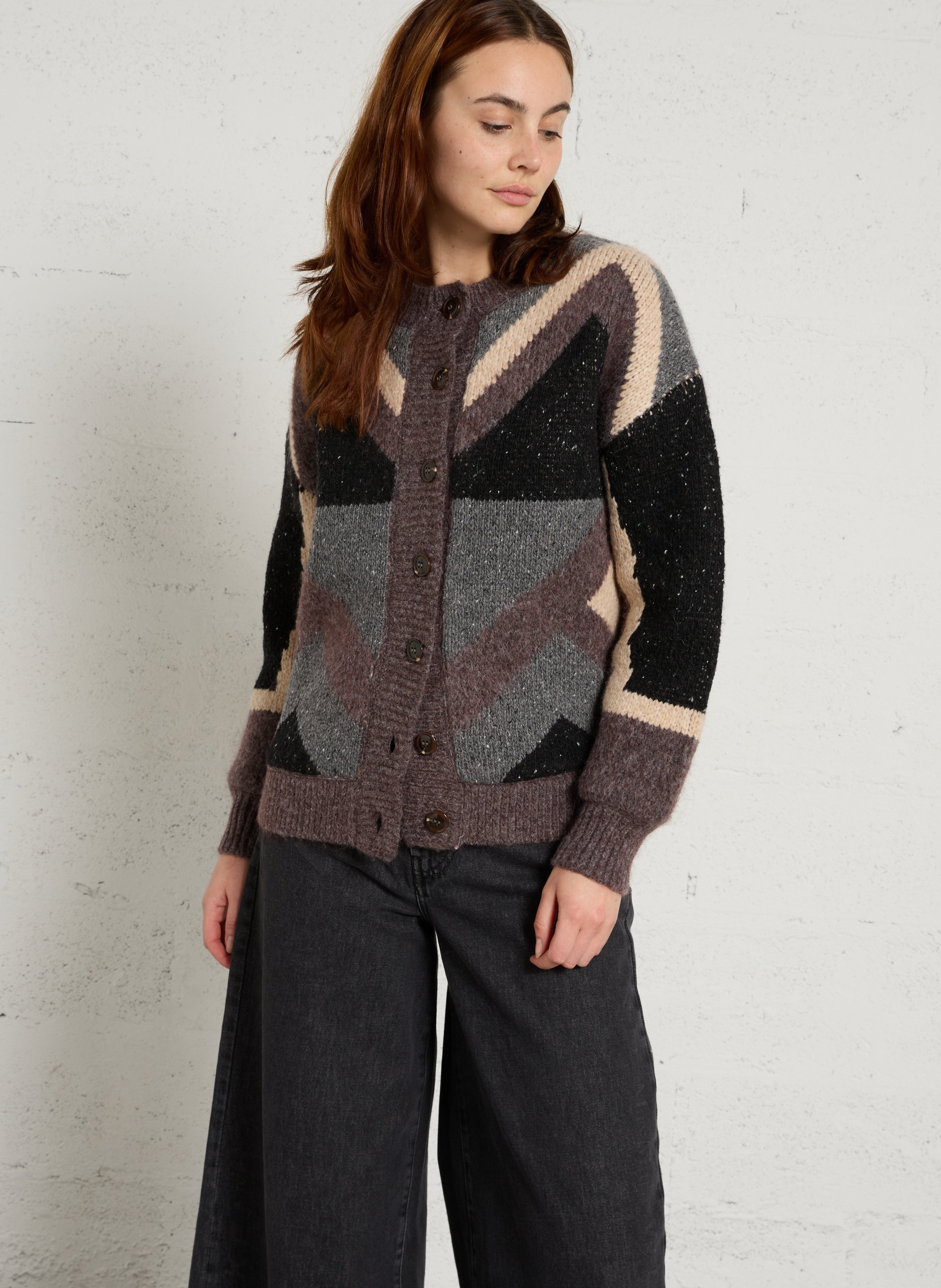 Veste oversize col rond en laine mélangée MAISON 123 Gris