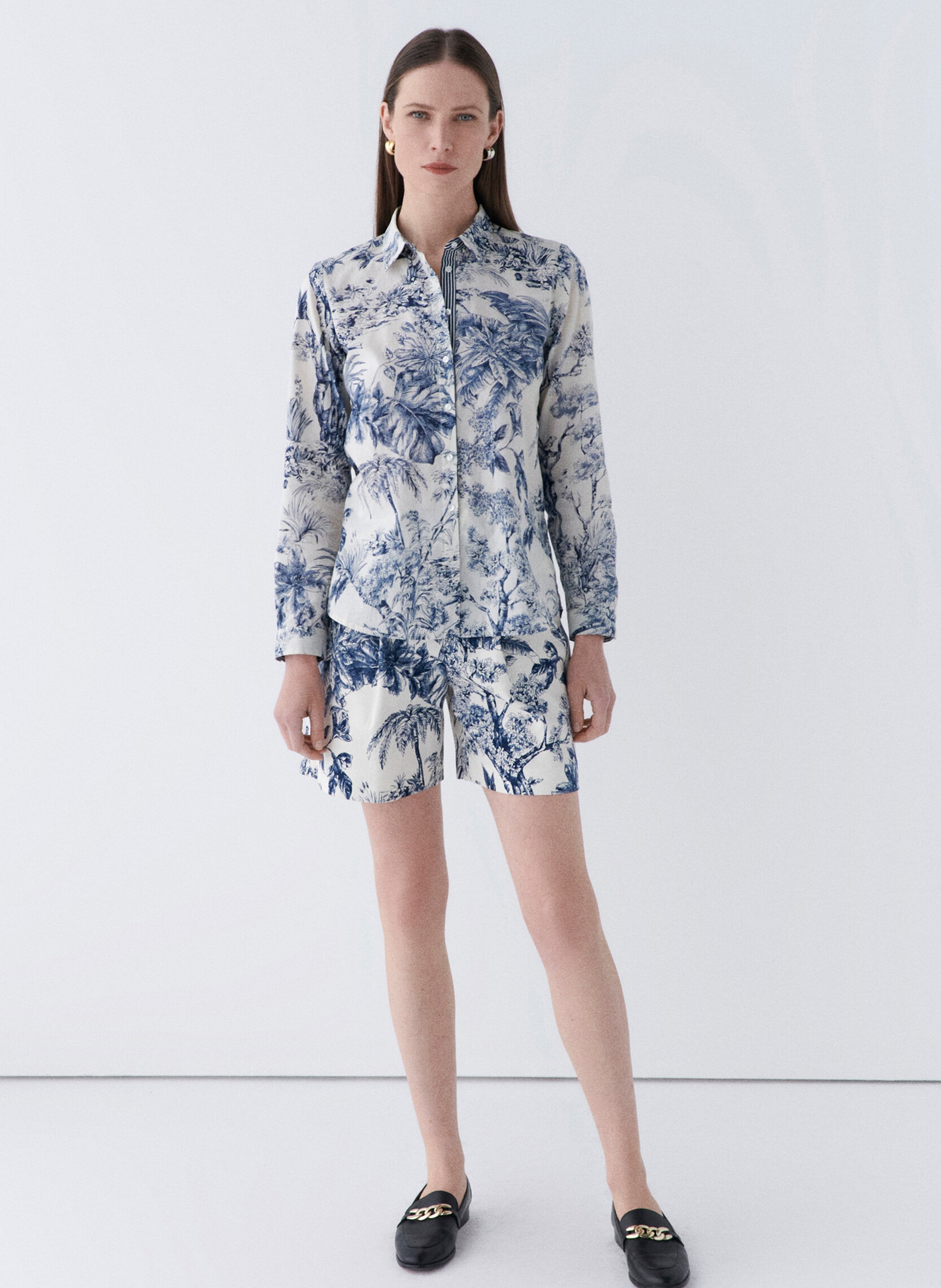 Katoenen blouse met klassieke kraag CAROLL Blauw