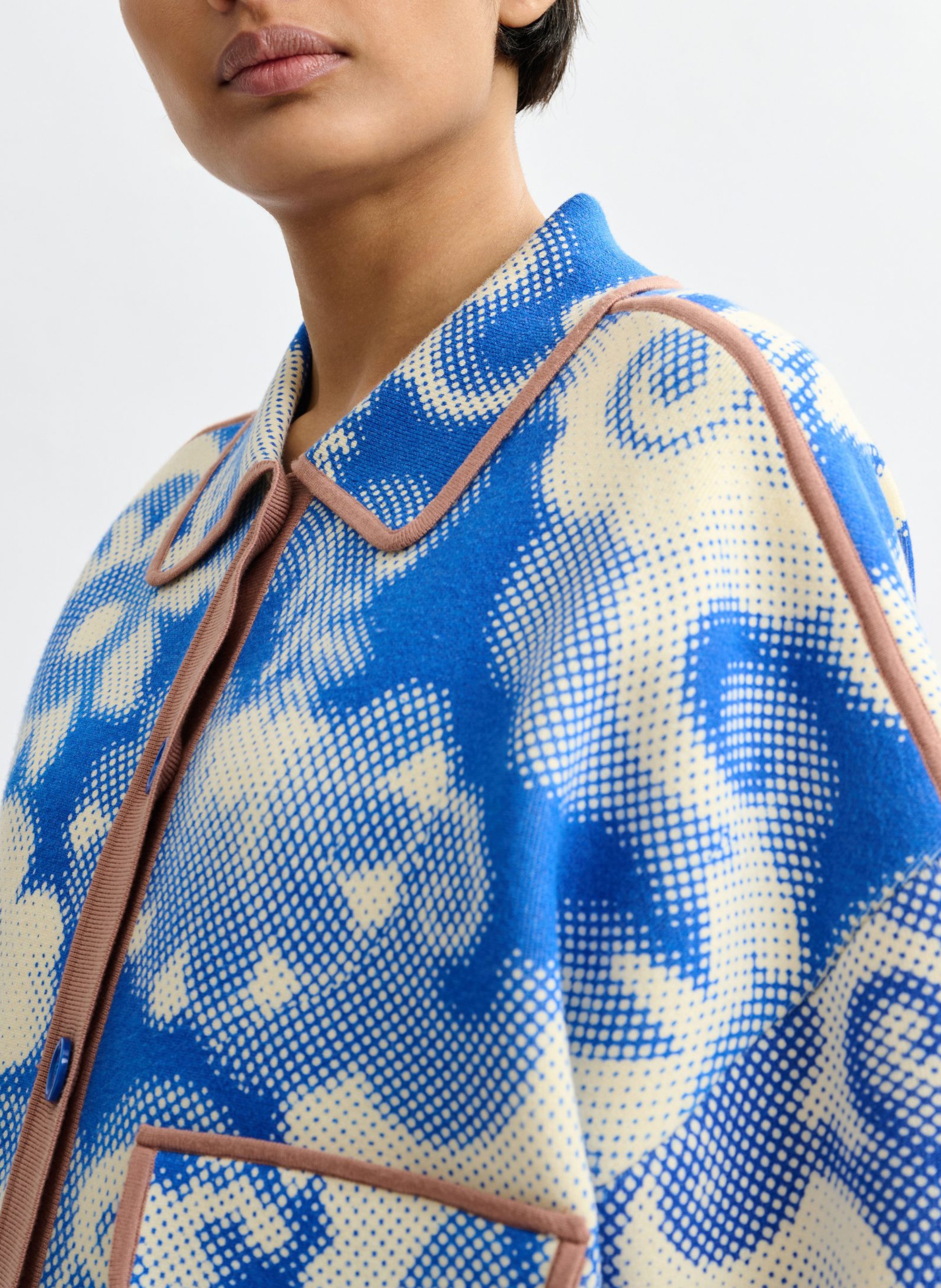 Floral oversized cardigan with 3/4 sleeves ESSENTIEL ANTWERP White