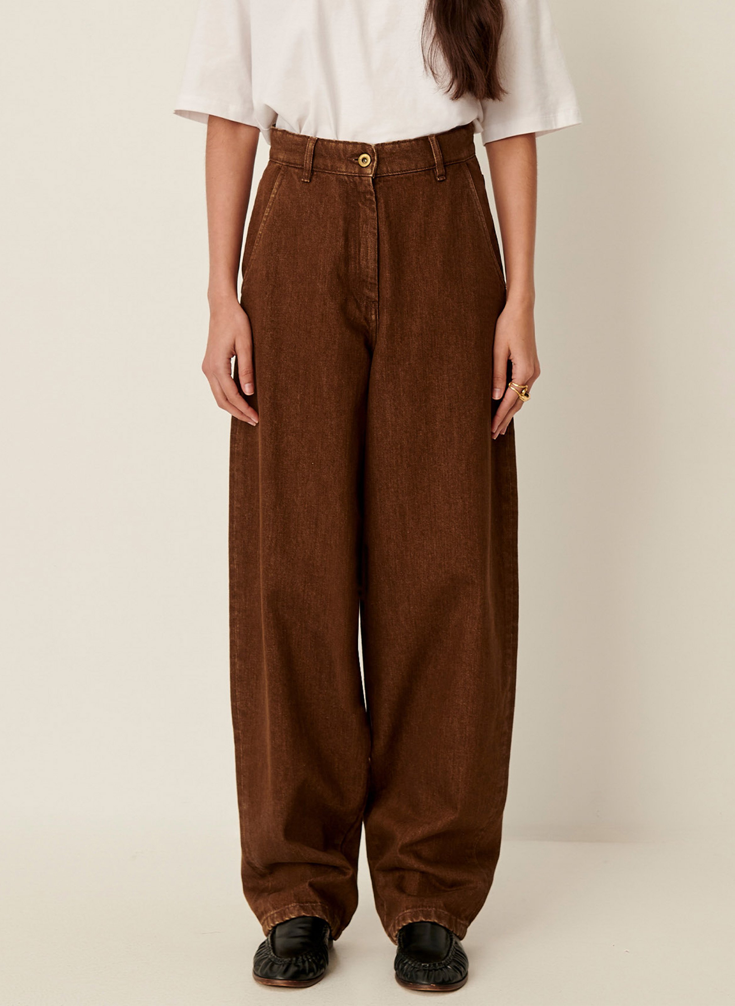 Wide round plain trousers SESSUN Brown