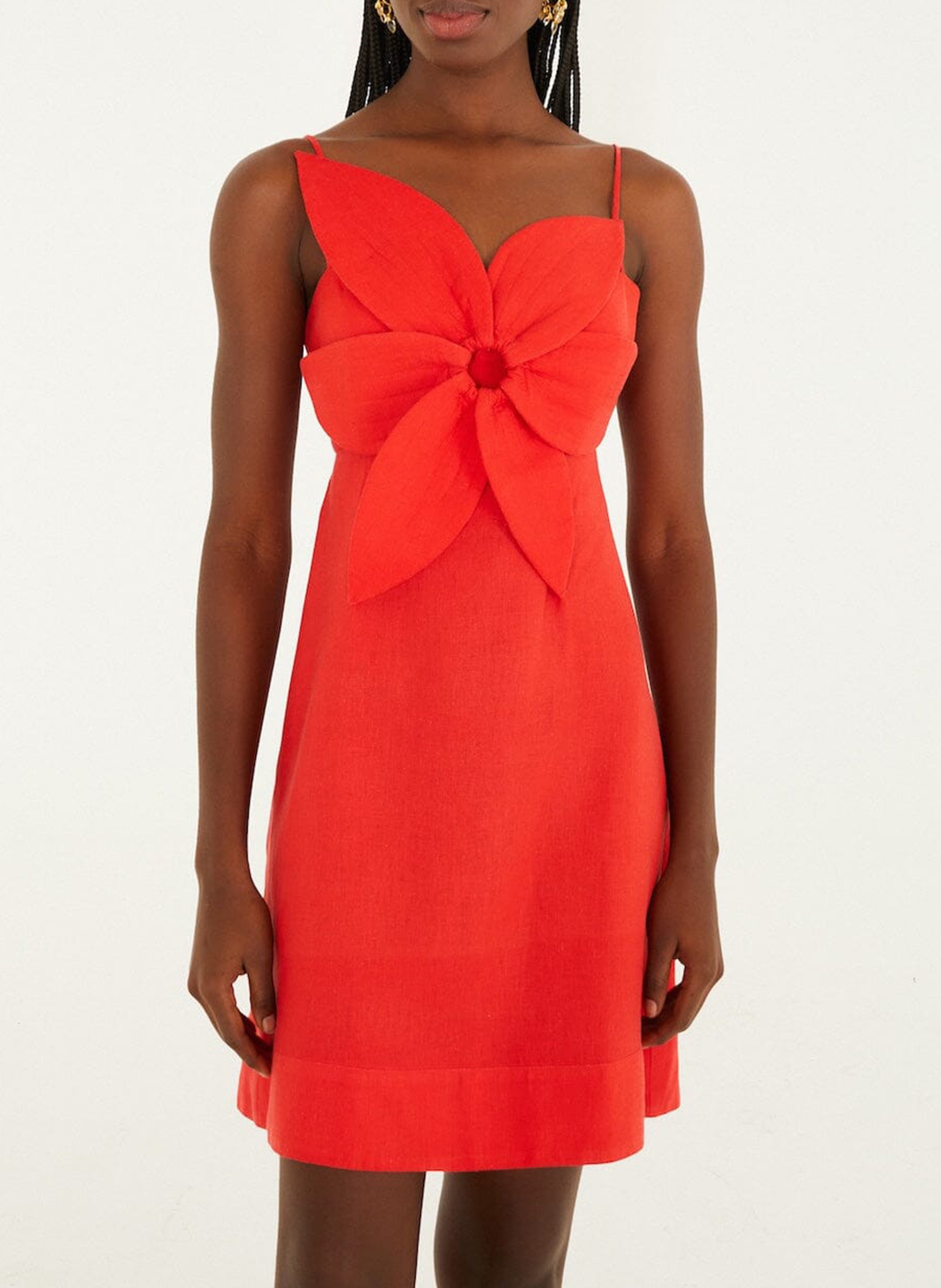 Short straight linen-blend dress FARM RIO Red