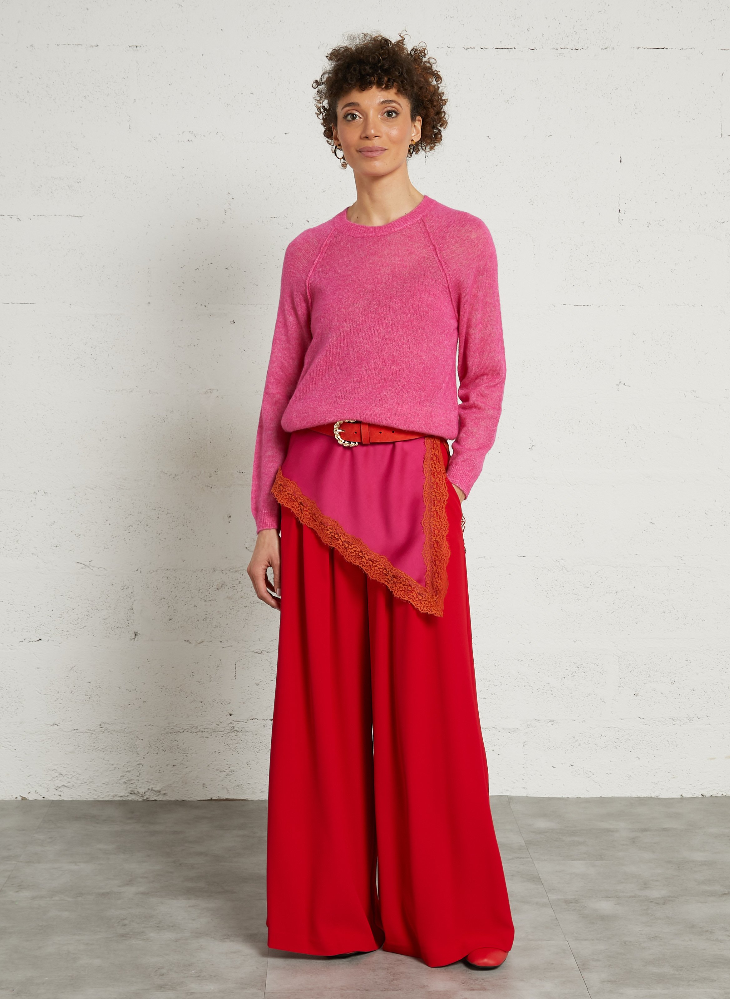 Round-neck wool-blend straight-cut sweater SUD EXPRESS Pink