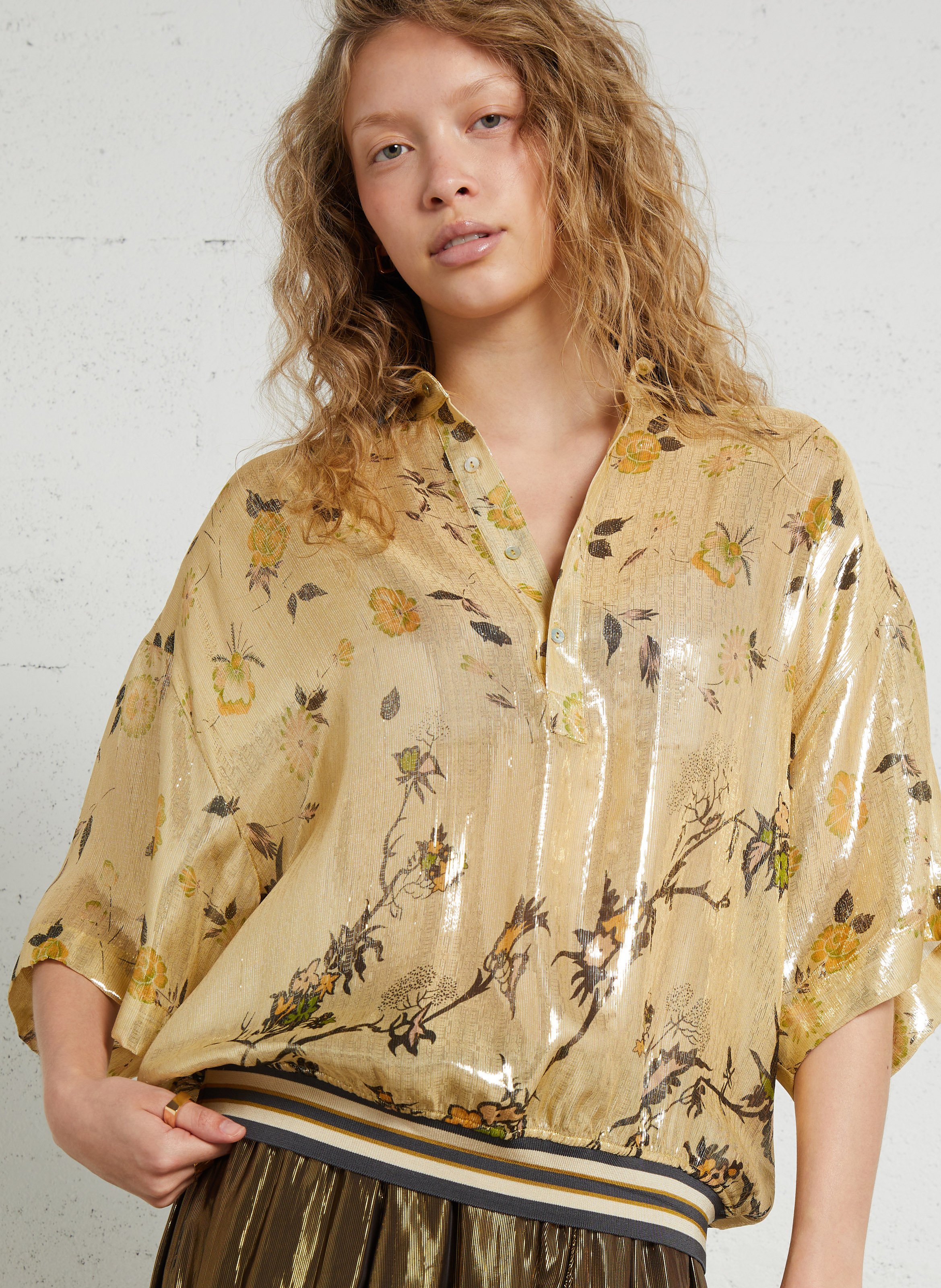 Silk blend printed polo collar top MES DEMOISELLES Multicolored