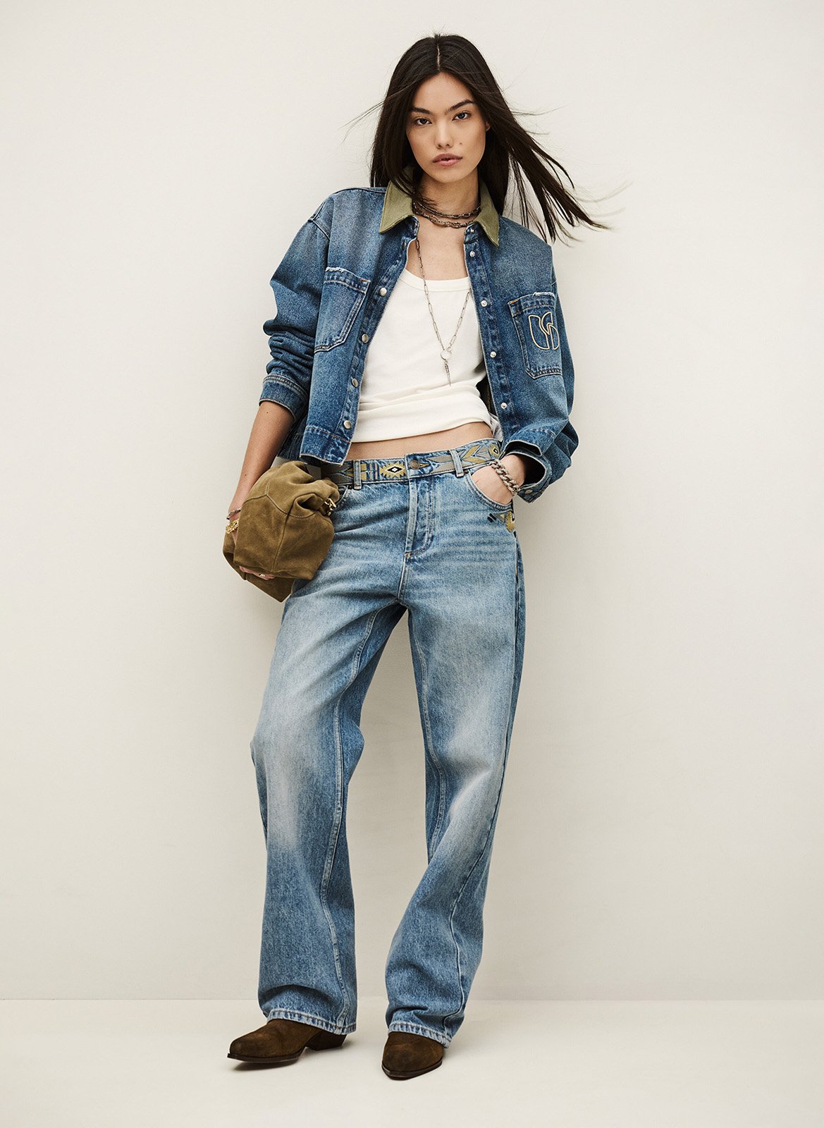 Low-rise straight leg jeans with embroidery BA&SH Blue