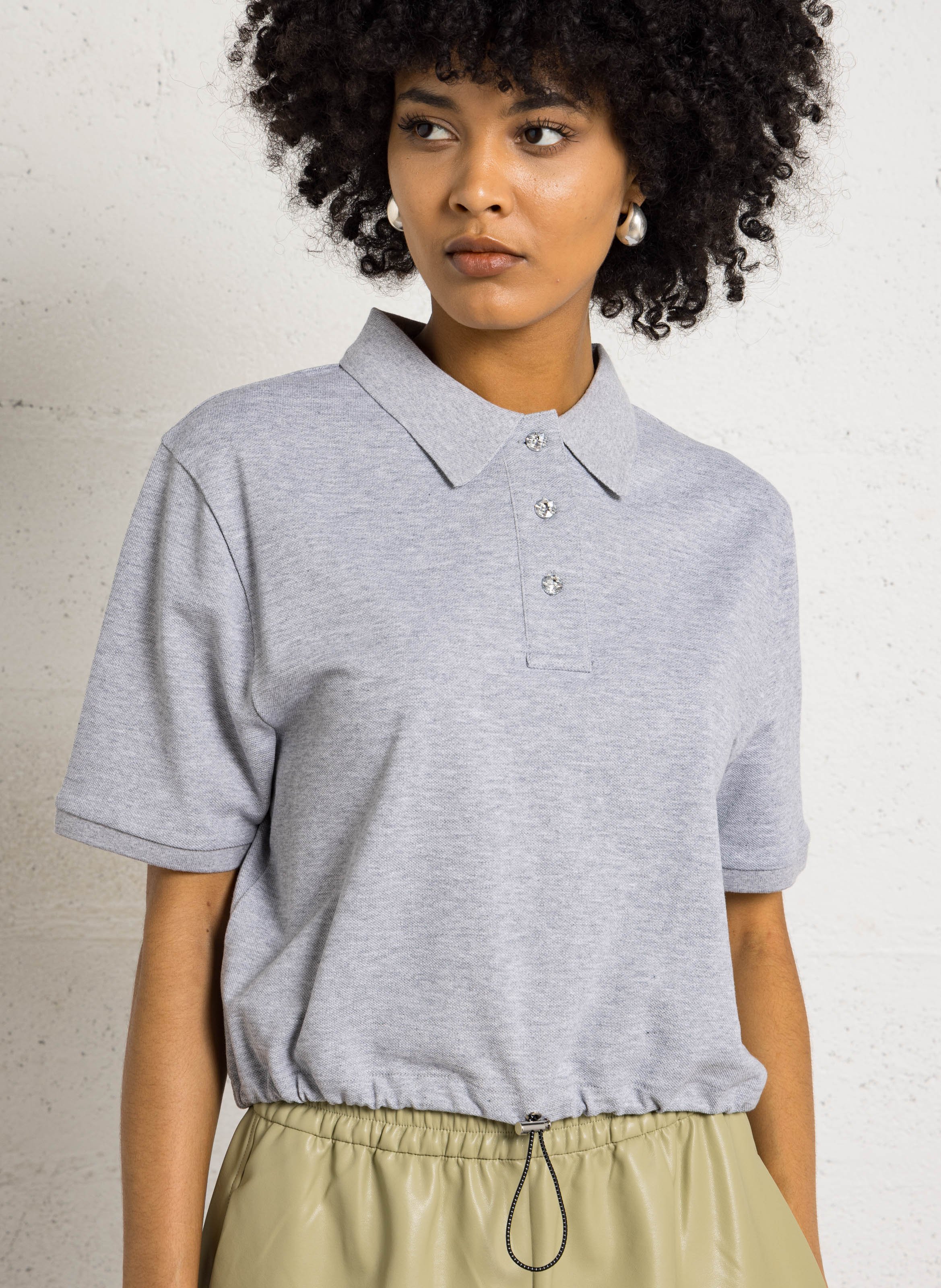 Katoenen top met polokraagje BERENICE Grijs