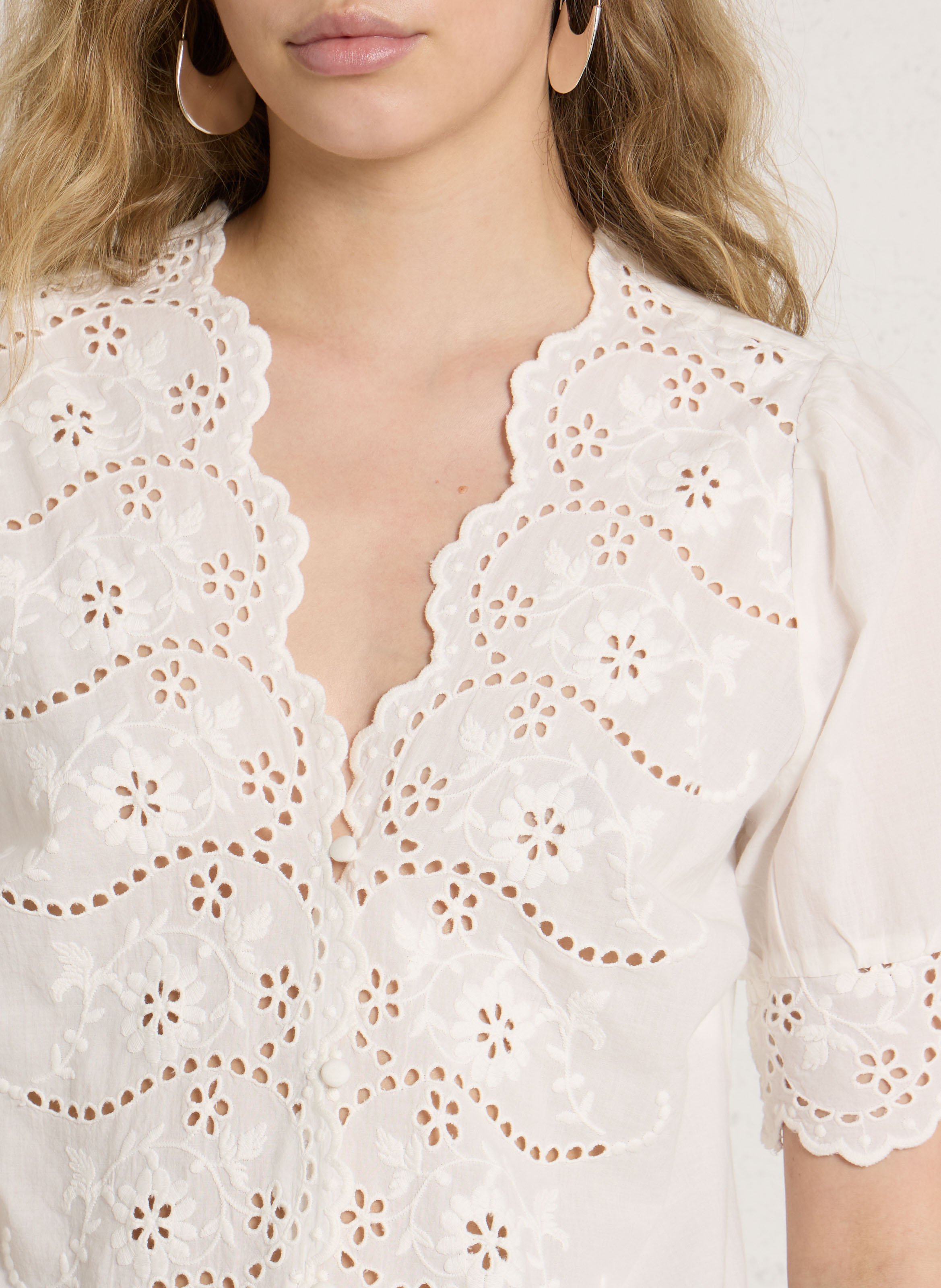 Top droit en coton brodé PETITE MENDIGOTE Beige