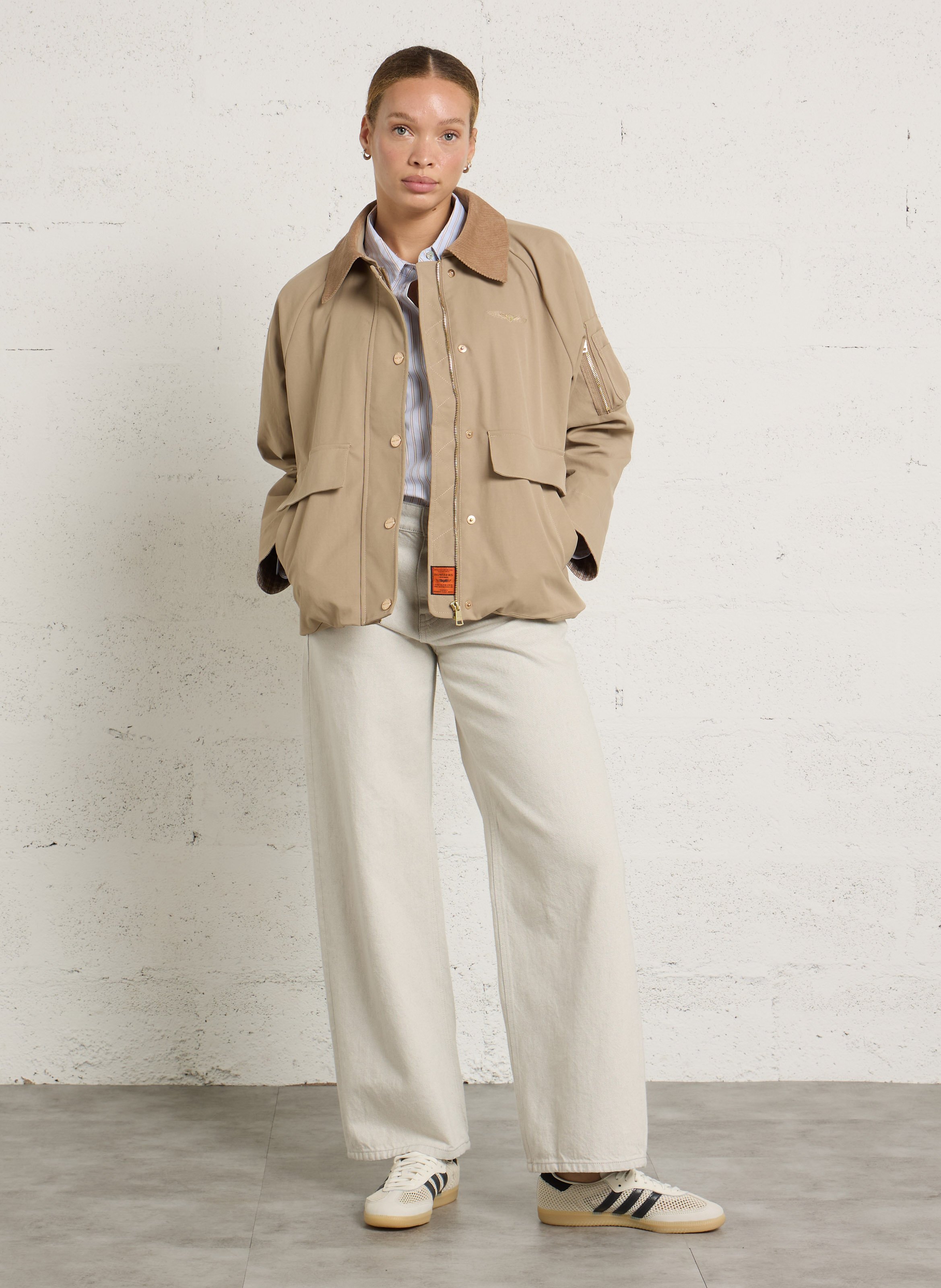 Straight cotton jacket with classic collar BOMBERS ORIGINAL Beige