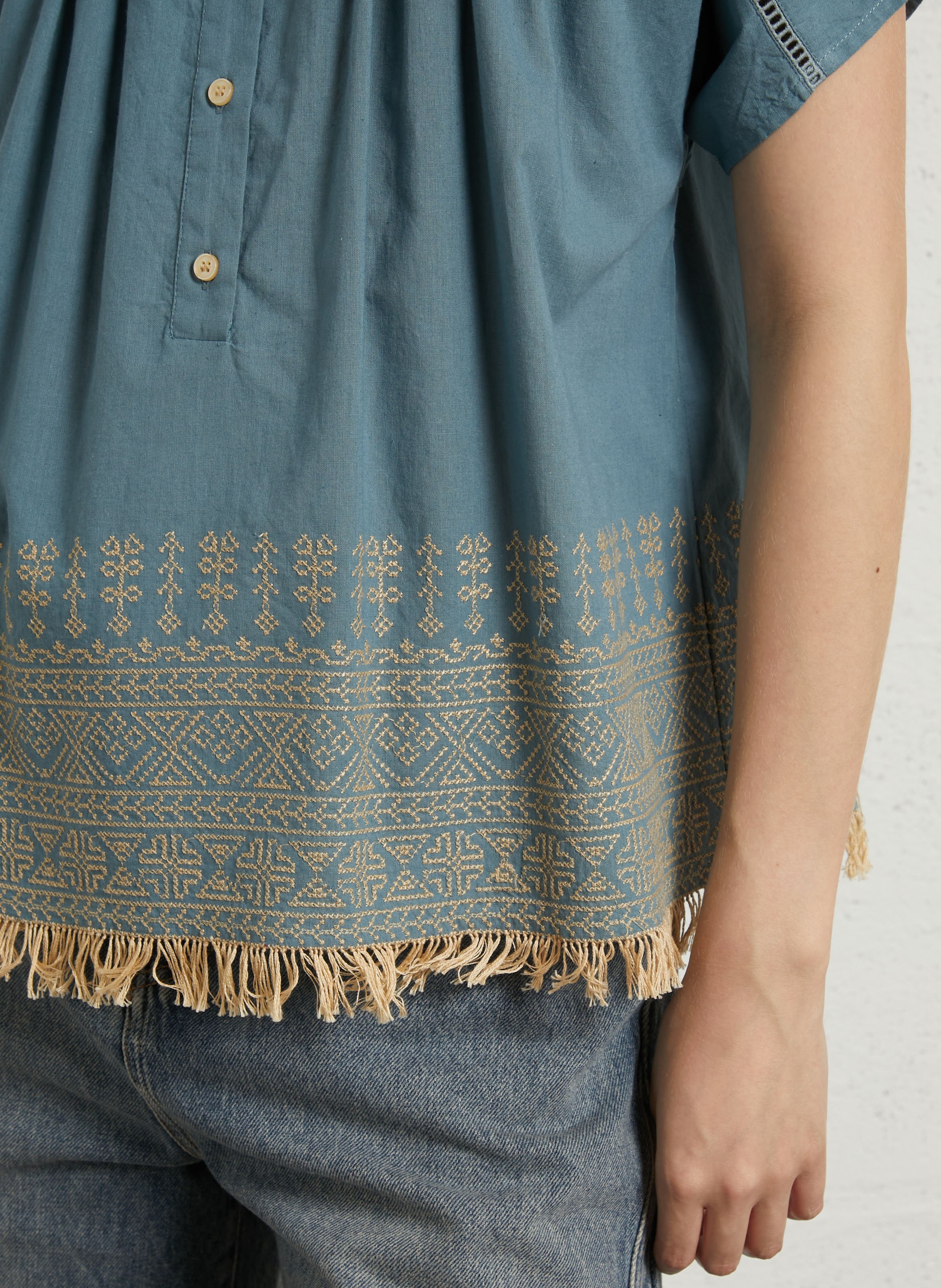 Straight round neck cotton shirt HOD PARIS Blue