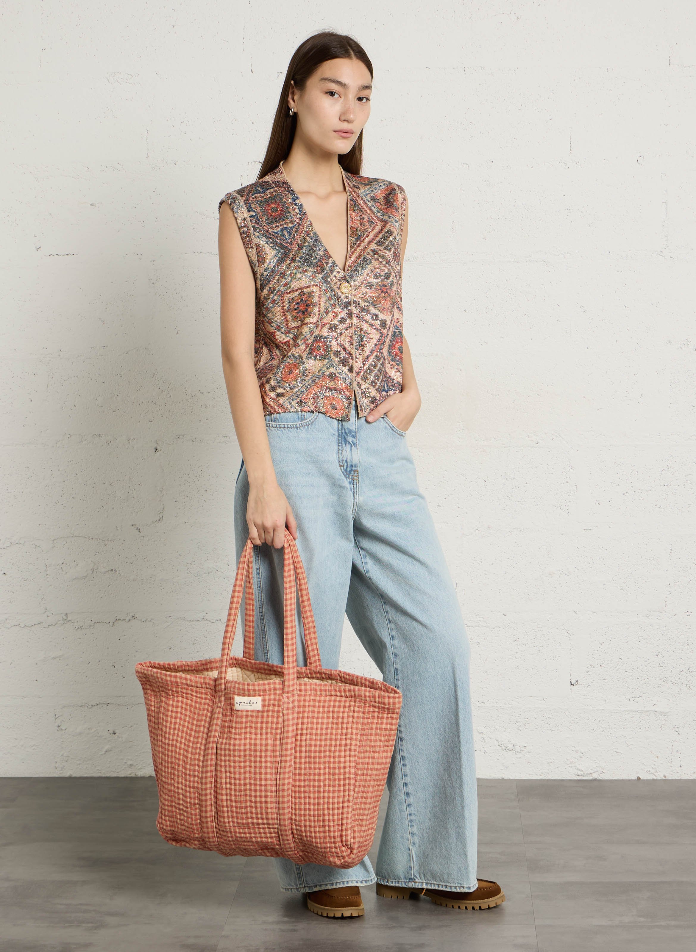 Cabas matelassé à carreaux APACHES COLLECTIONS Rouge