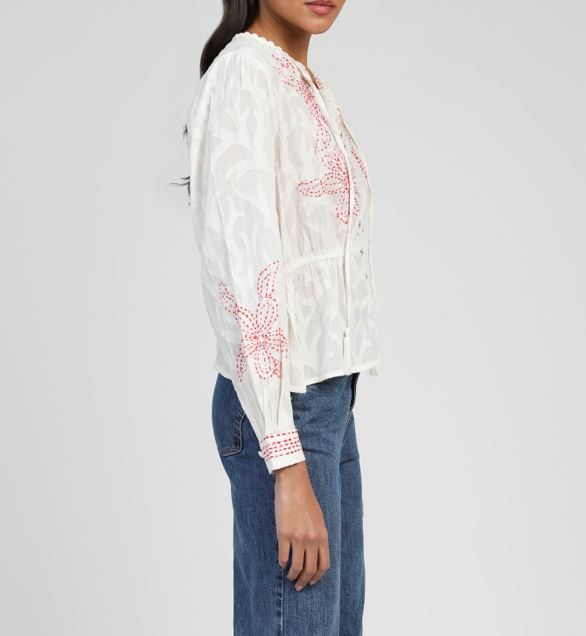 Straight blouse in embroidered cotton AN'GE Beige