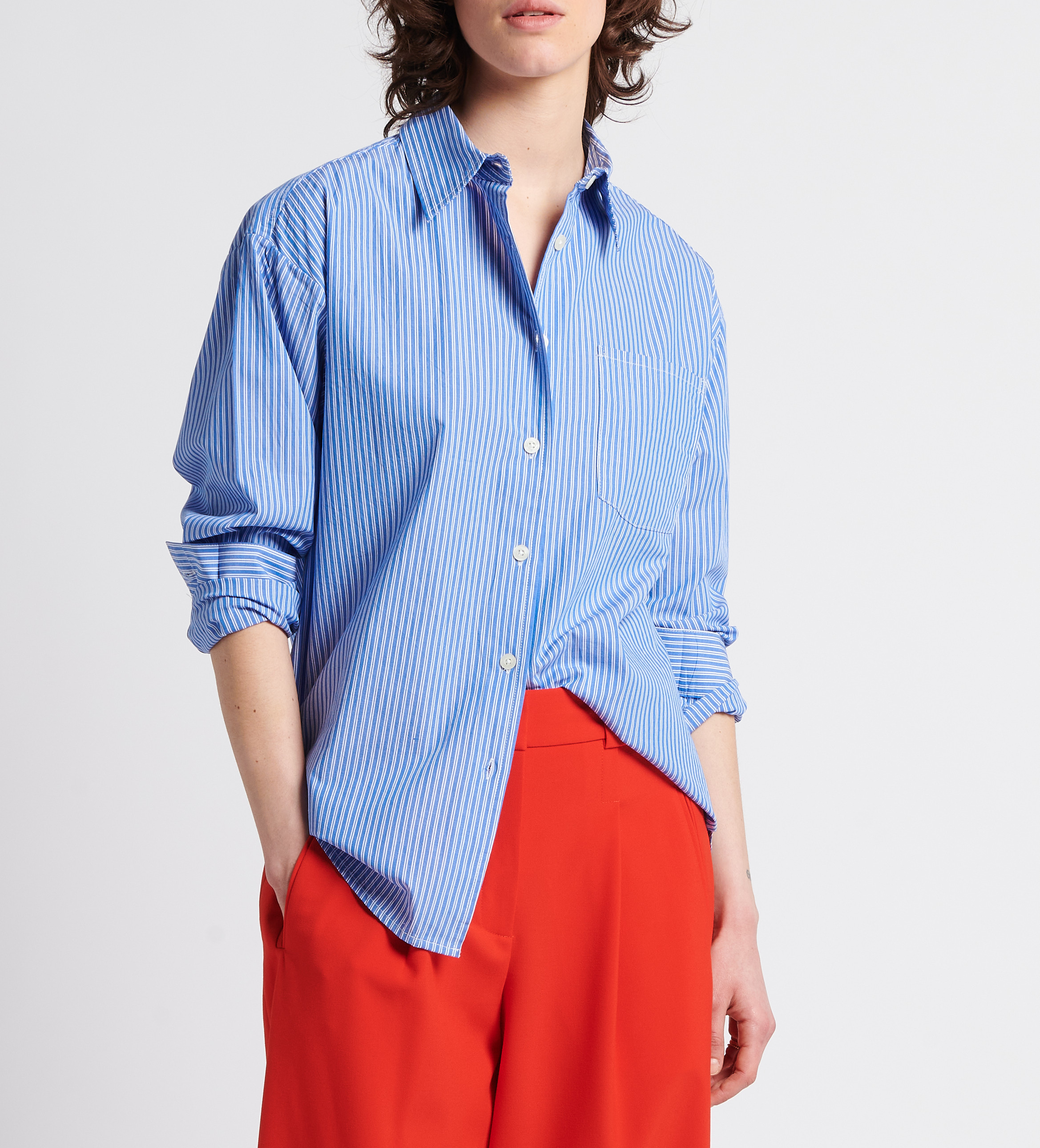 Rechte, gestreepte, katoenen blouse AMERICAN VINTAGE Blauw