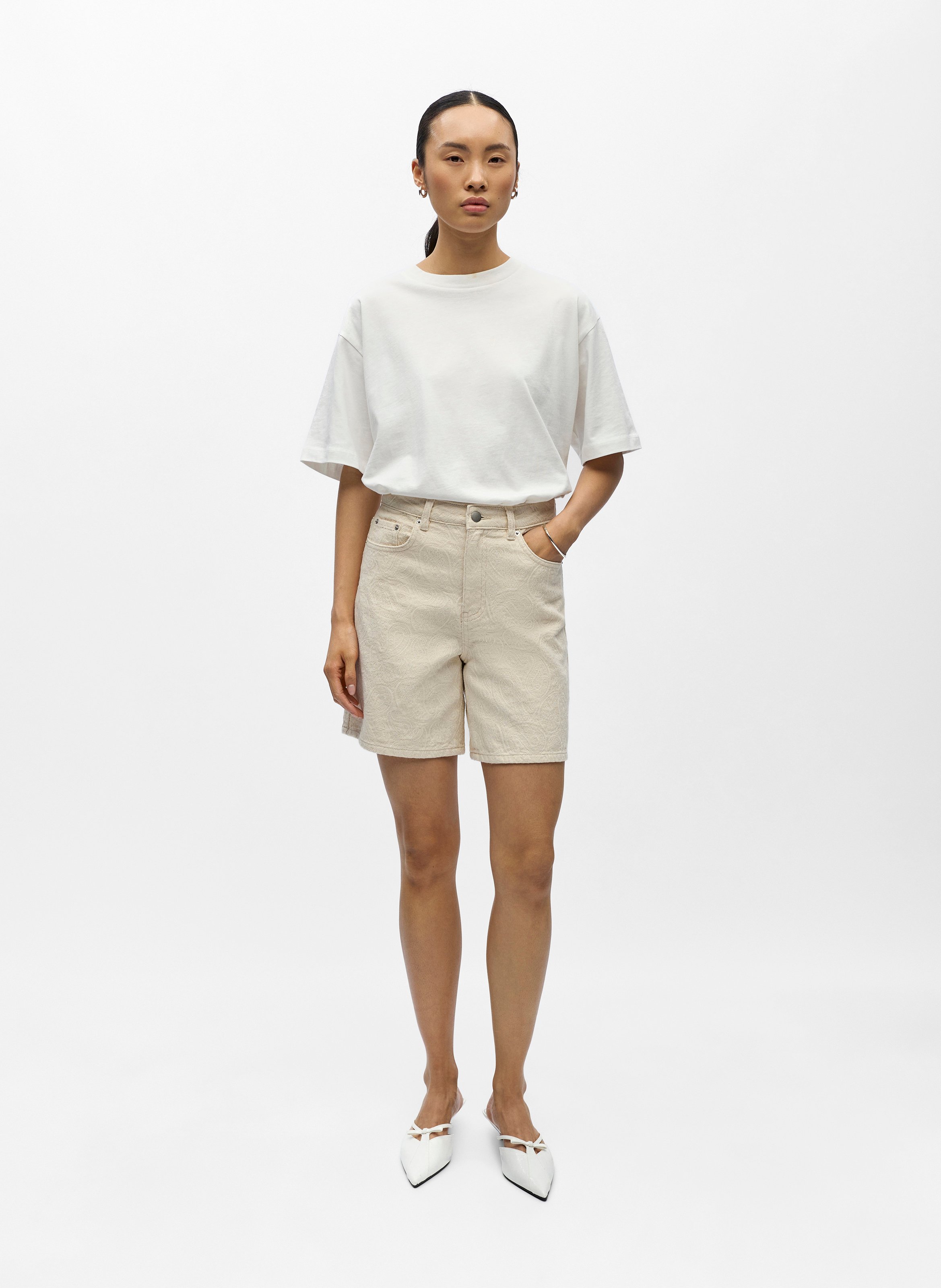 Alessia stretch cotton denim shorts OBJECT Beige