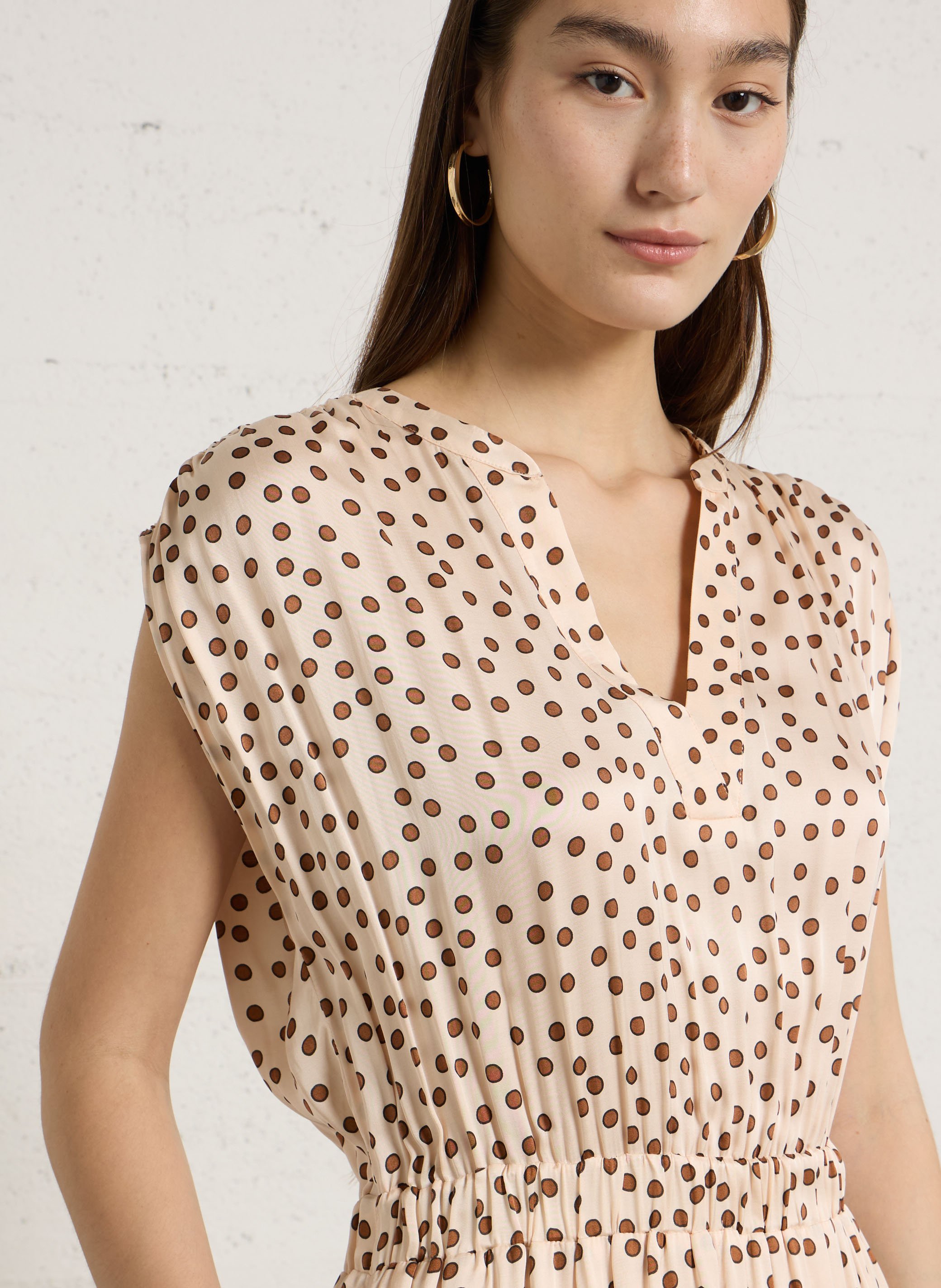 Robe longue col V à pois MAISON 123 Blanc