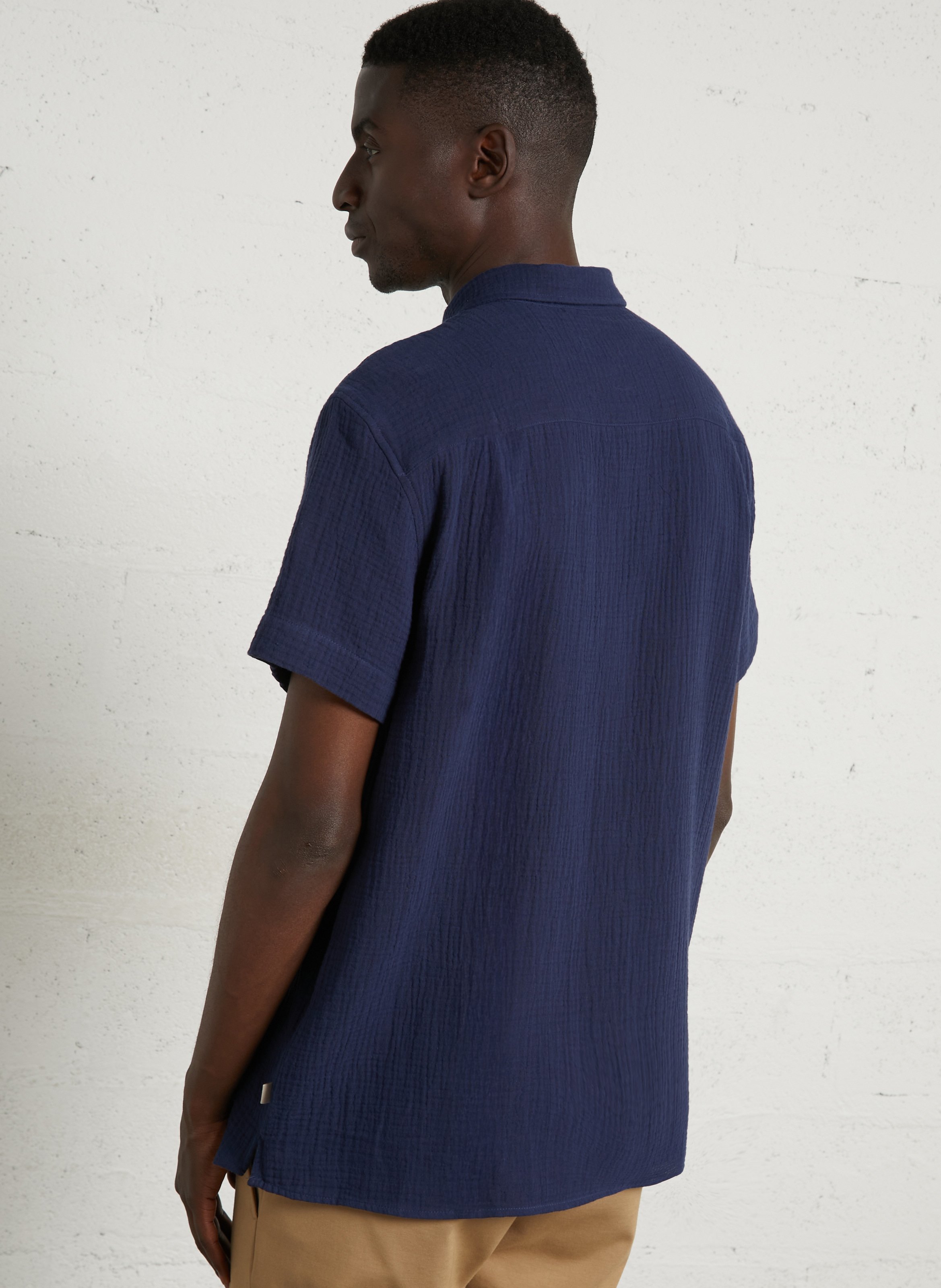 Chemise col classique manches contrastantes en coton SOLID Blue